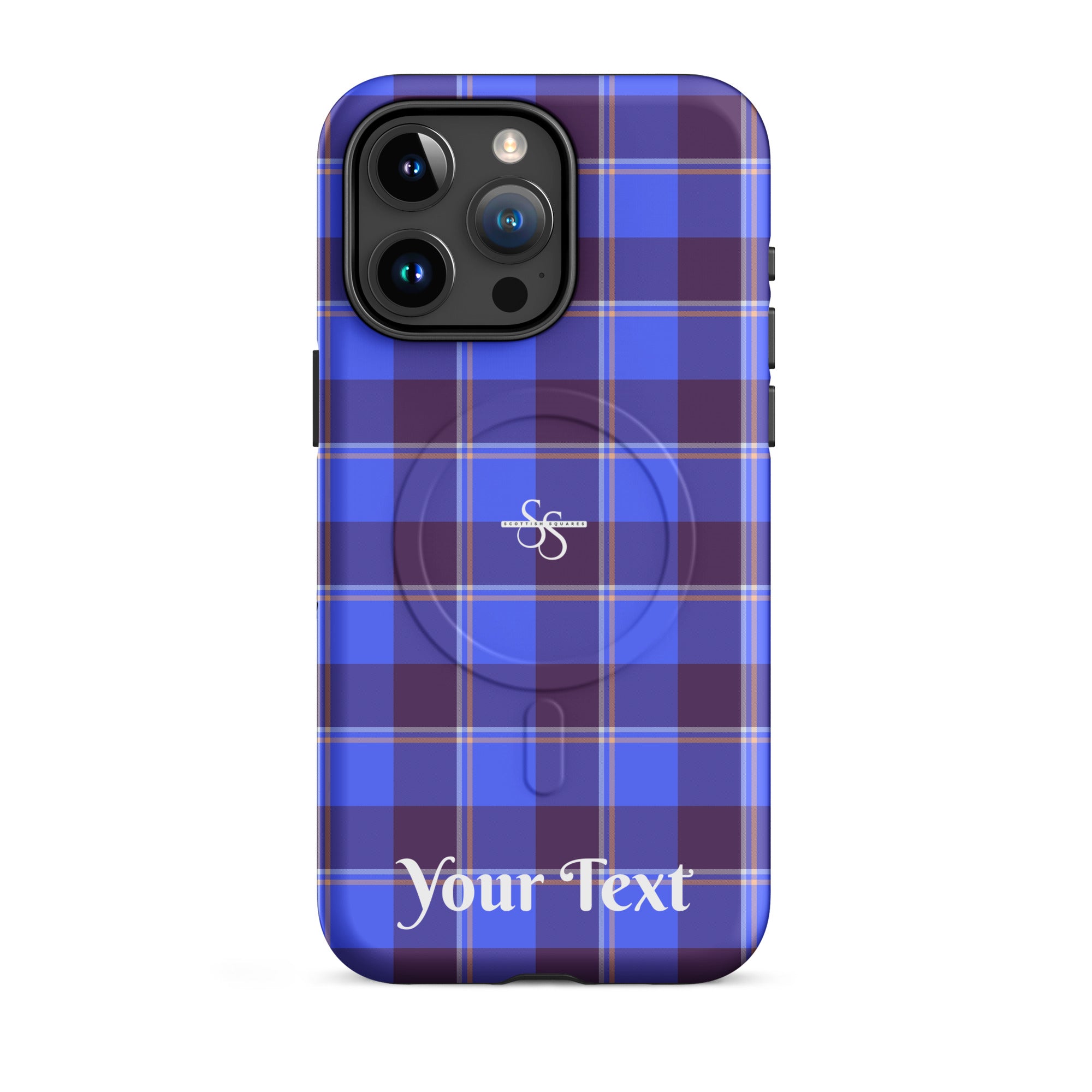 Personalized Cornflower Blue and Livid Brown Plaid iPhone MagSafe Tough Case - Scottish Squares