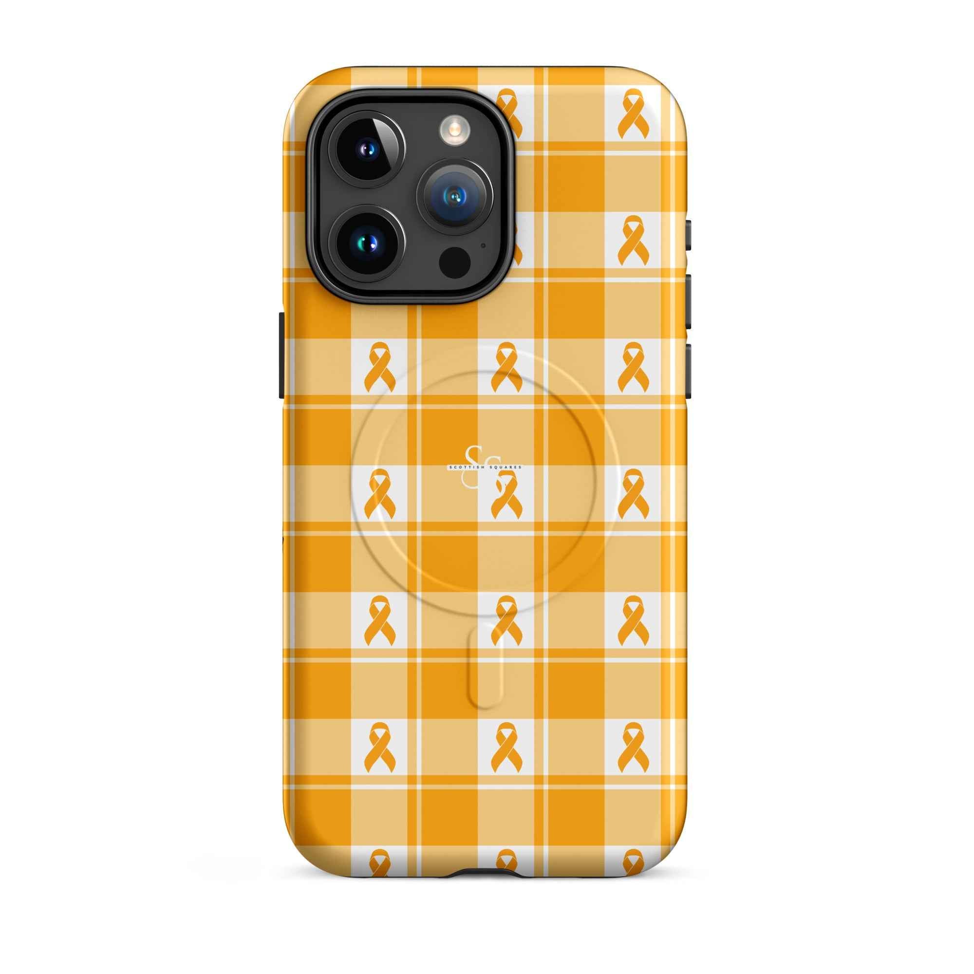 MagSafe Tough Case for iPhone Kidney Cancer Awareness Plaid, Orange Ribbon, Supportive Gift iPhone 15 Pro Max - Scottish Squares