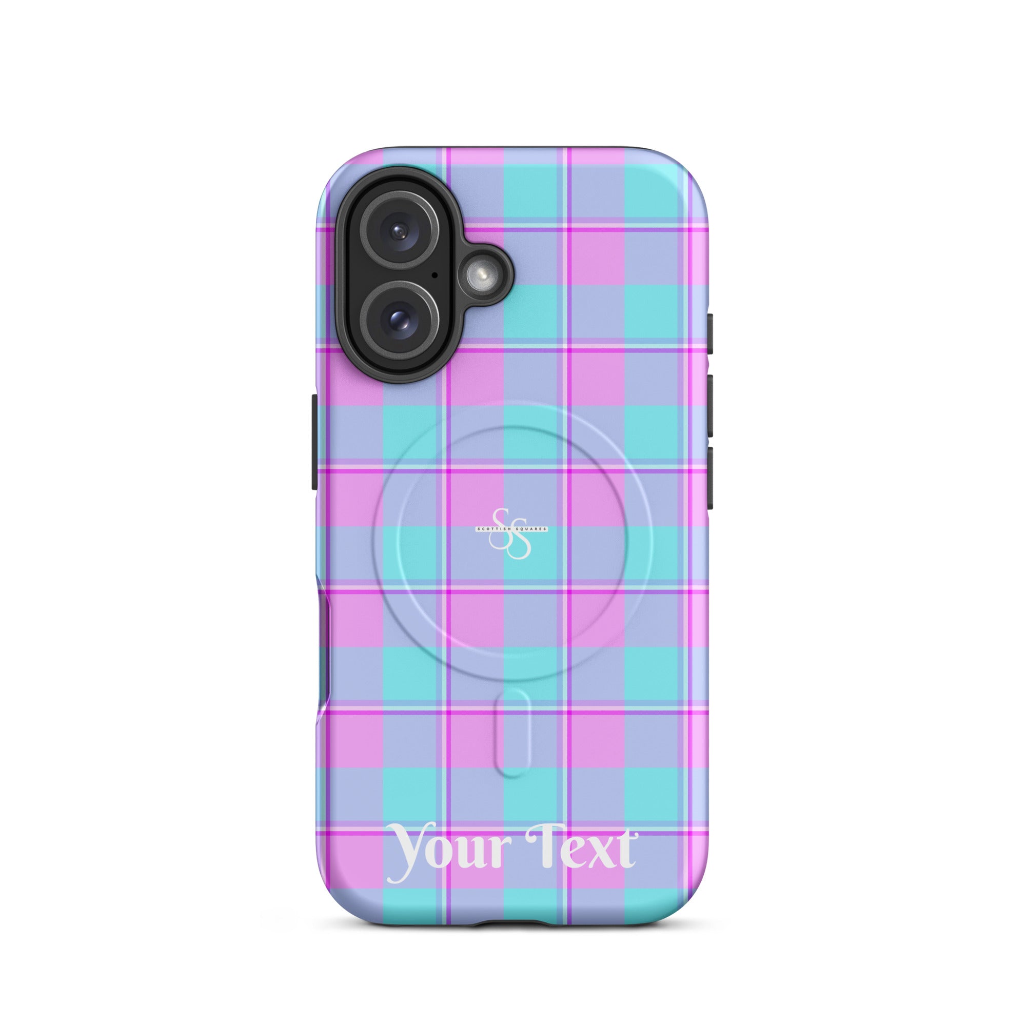 Personalized Mauve and Coastal Mist Plaid iPhone MagSafe Tough Case - Scottish Squares