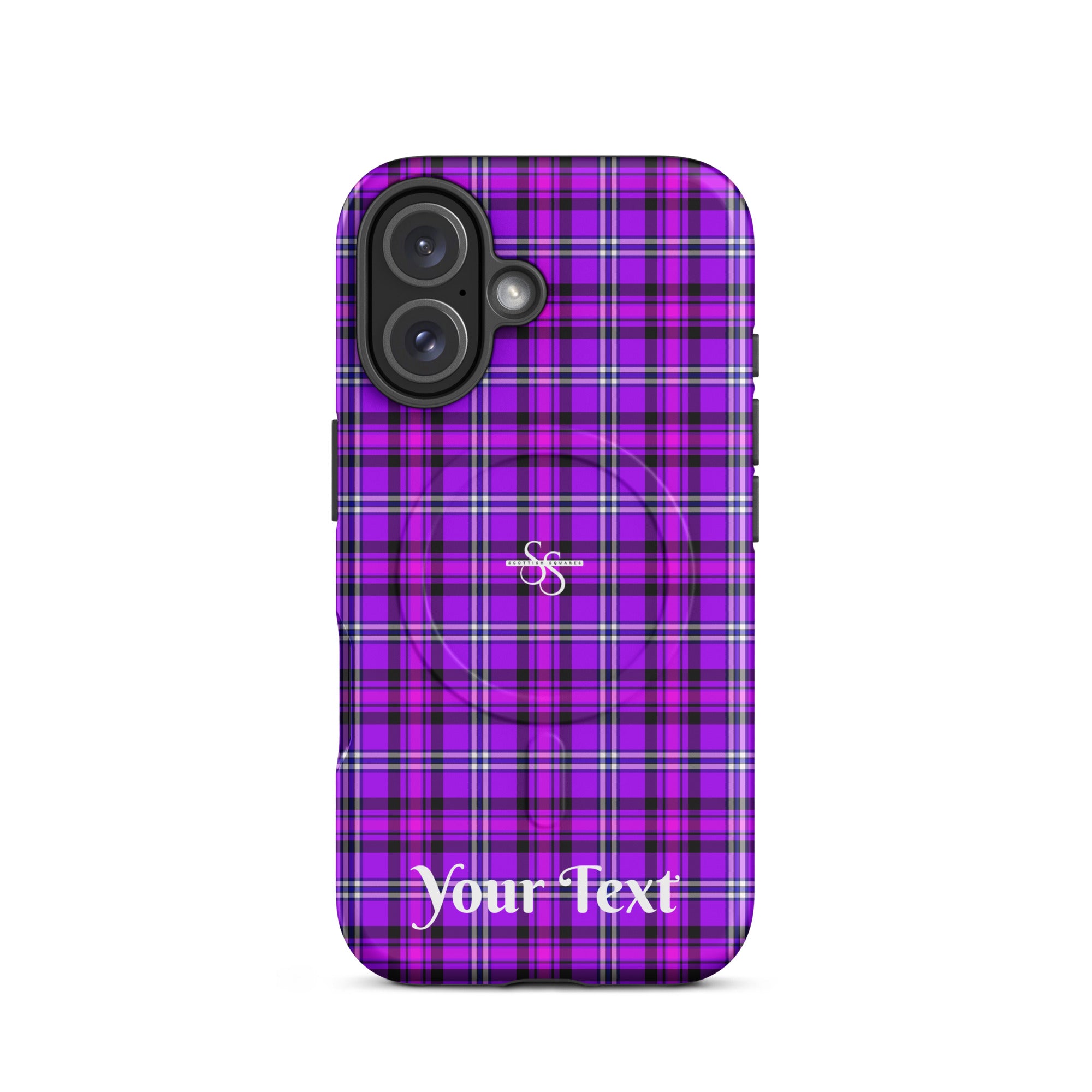 Personalized Electric Violet and Fuchsia Plaid iPhone MagSafe Tough Case - Scottish Squares
