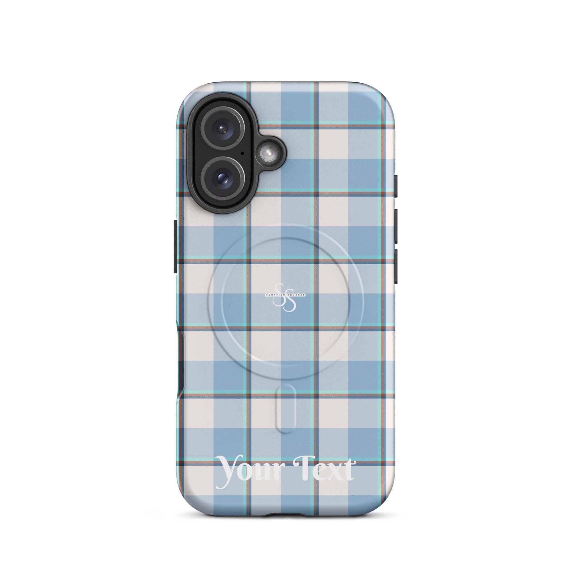 Personalized Pink Cloud and Blue Lagoon Plaid iPhone MagSafe Tough Case - Scottish Squares