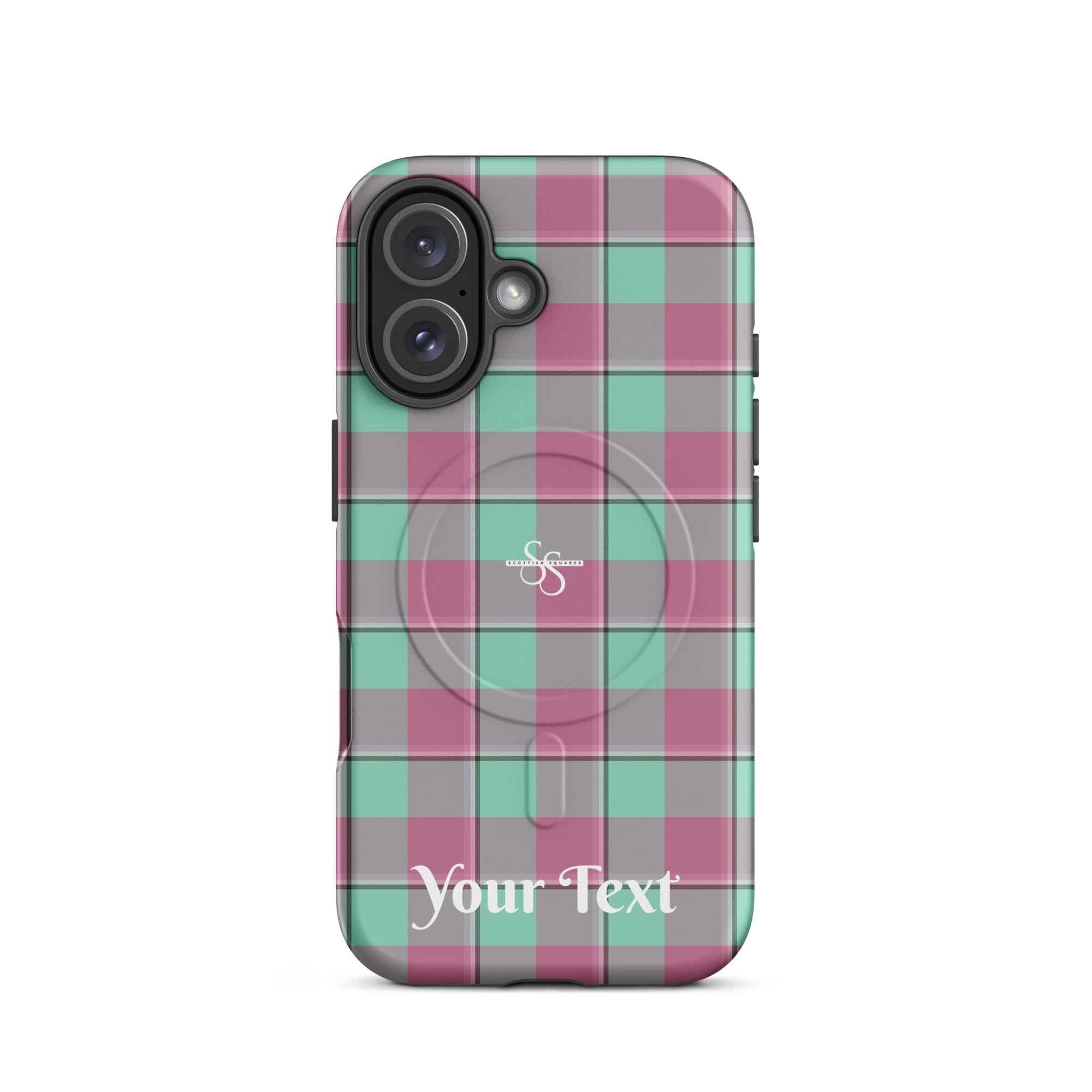 Personalized Vista Blue and Turkish Rose Plaid iPhone MagSafe Tough Case - Scottish Squares