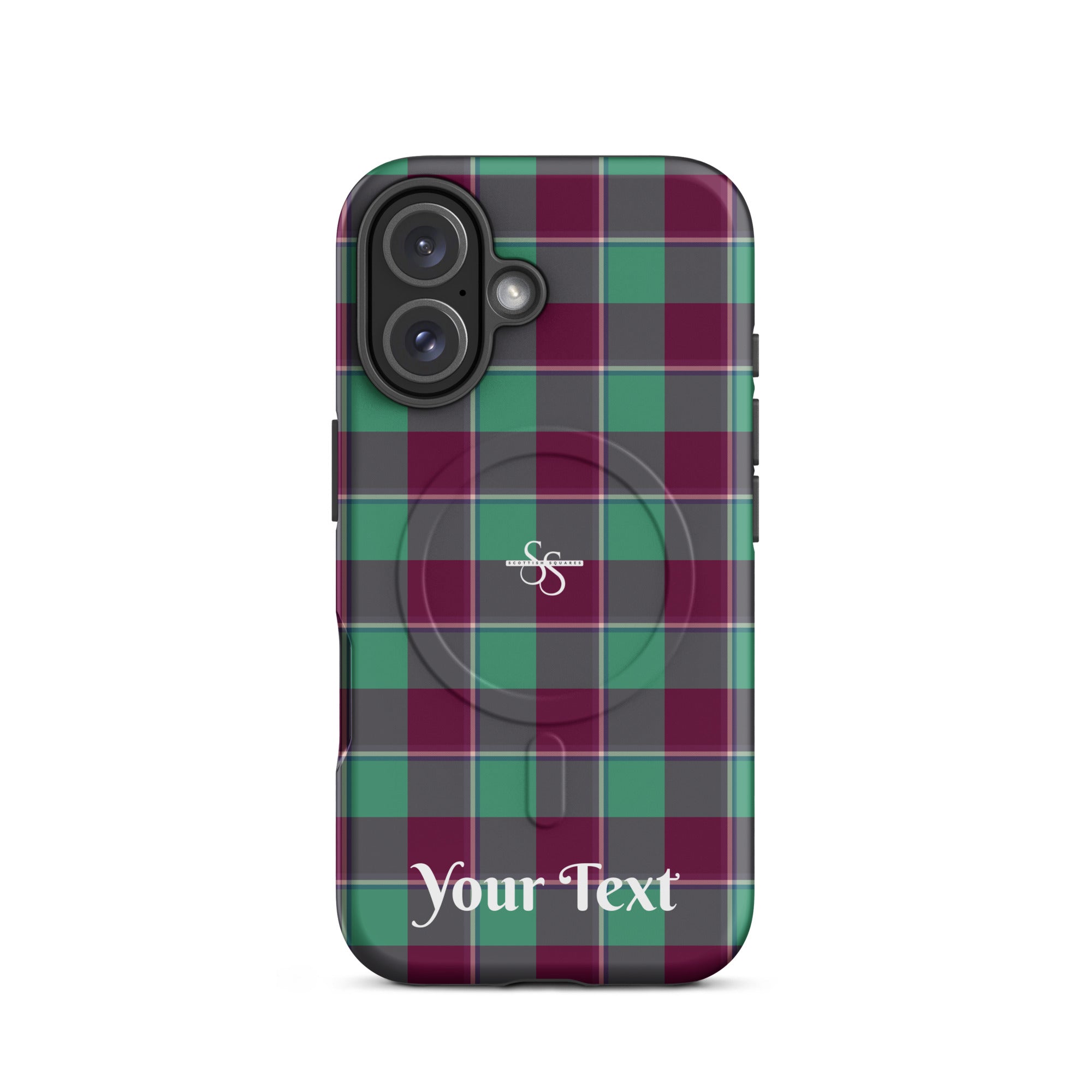 Personalized Ocean Green and Mulberry Wood Plaid iPhone MagSafe Tough Case - Scottish Squares
