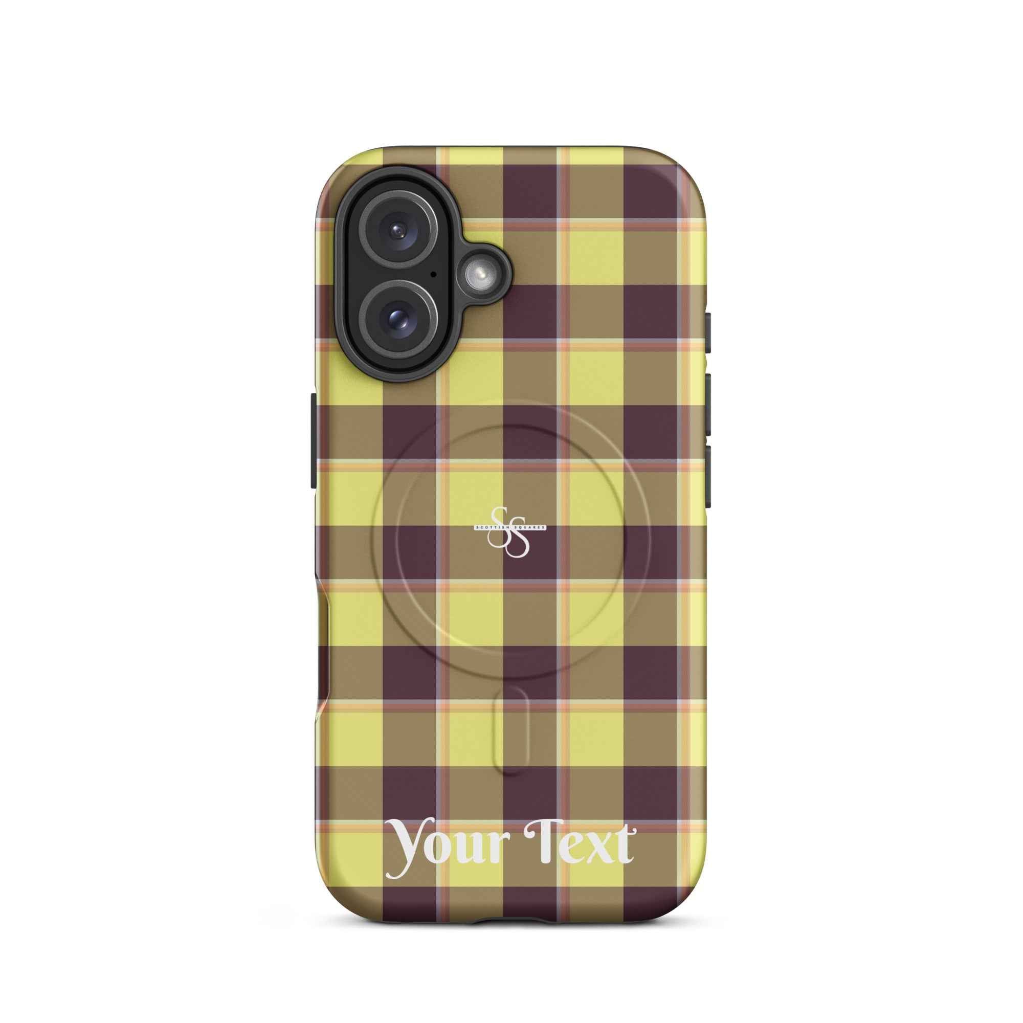 Personalized Flax and Livid Brown Plaid iPhone MagSafe Tough Case - Scottish Squares