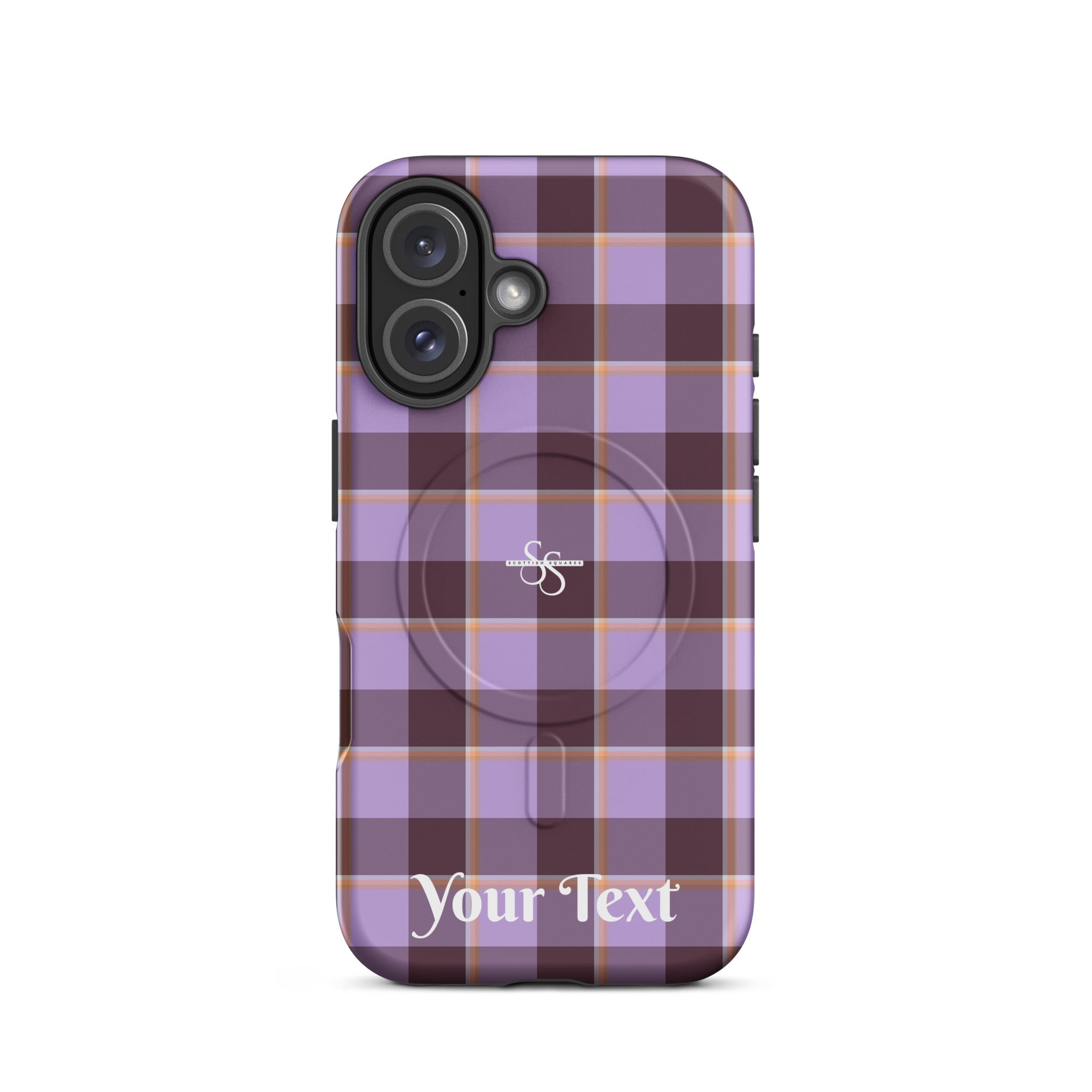 Personalized Light Wisteria and Livid Brown Plaid iPhone MagSafe Tough Case - Scottish Squares