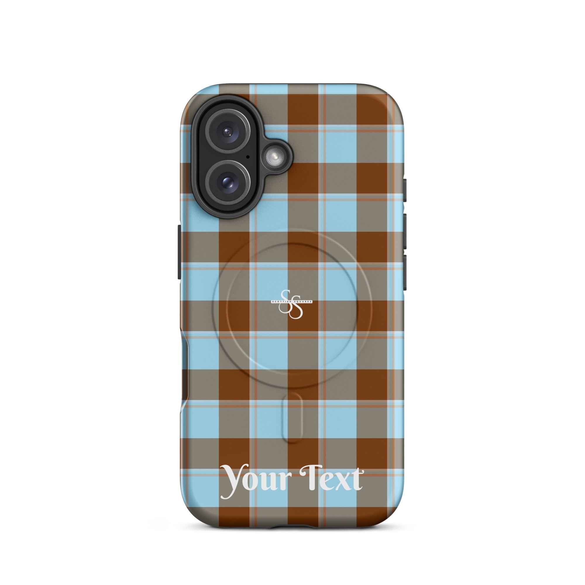 Personalized Blizzard Blue and Livid Brown Plaid iPhone MagSafe Phone Case - Scottish Squares