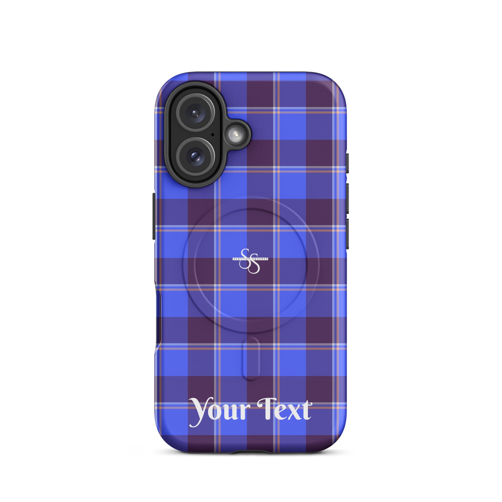 Personalized Cornflower Blue and Livid Brown Plaid iPhone MagSafe Tough Case - Scottish Squares
