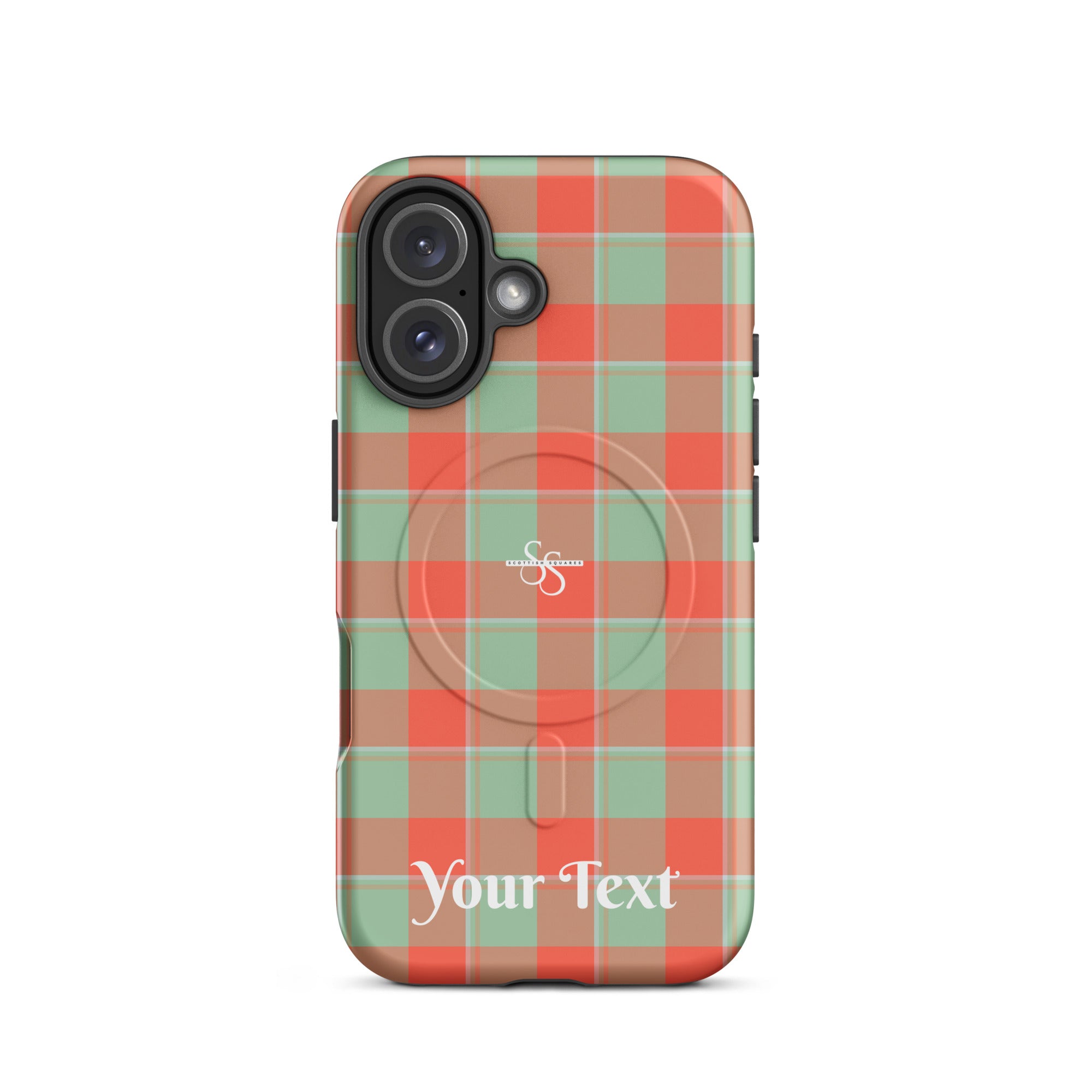 Personalized Spring Rain and Persimmon Plaid iPhone MagSafe Tough Case - Scottish Squares