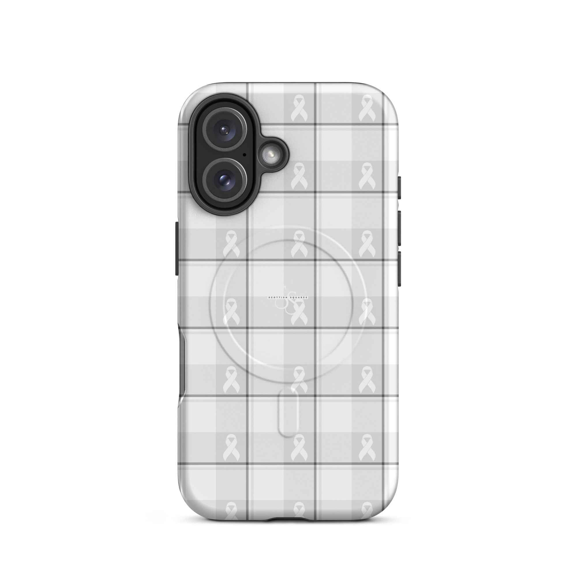 MagSafe Tough Case for iPhone Lung Cancer Awareness Plaid, White Ribbon, Supportive Gift iPhone 16 - Scottish Squares