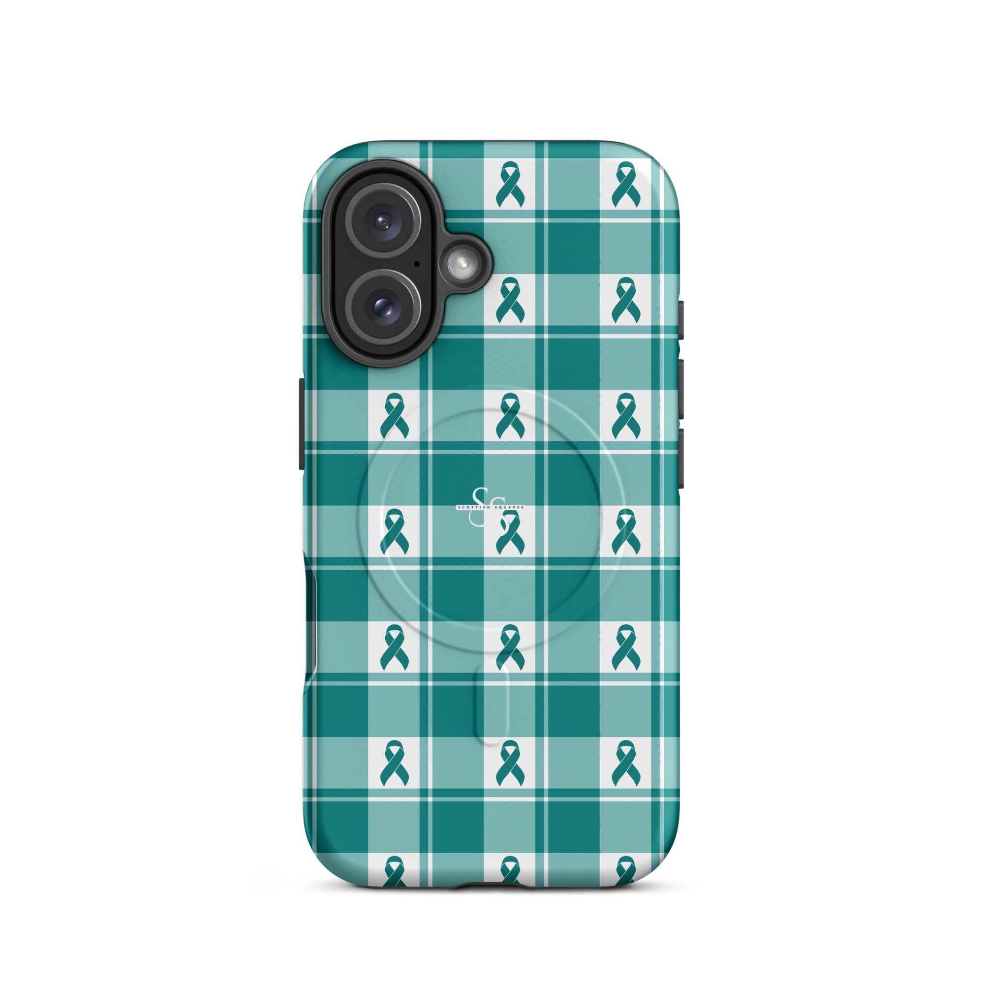 MagSafe Tough Case for iPhone Cervical Cancer Awareness Plaid, Teal Ribbon, Supportive Gift iPhone 16 - Scottish Squares