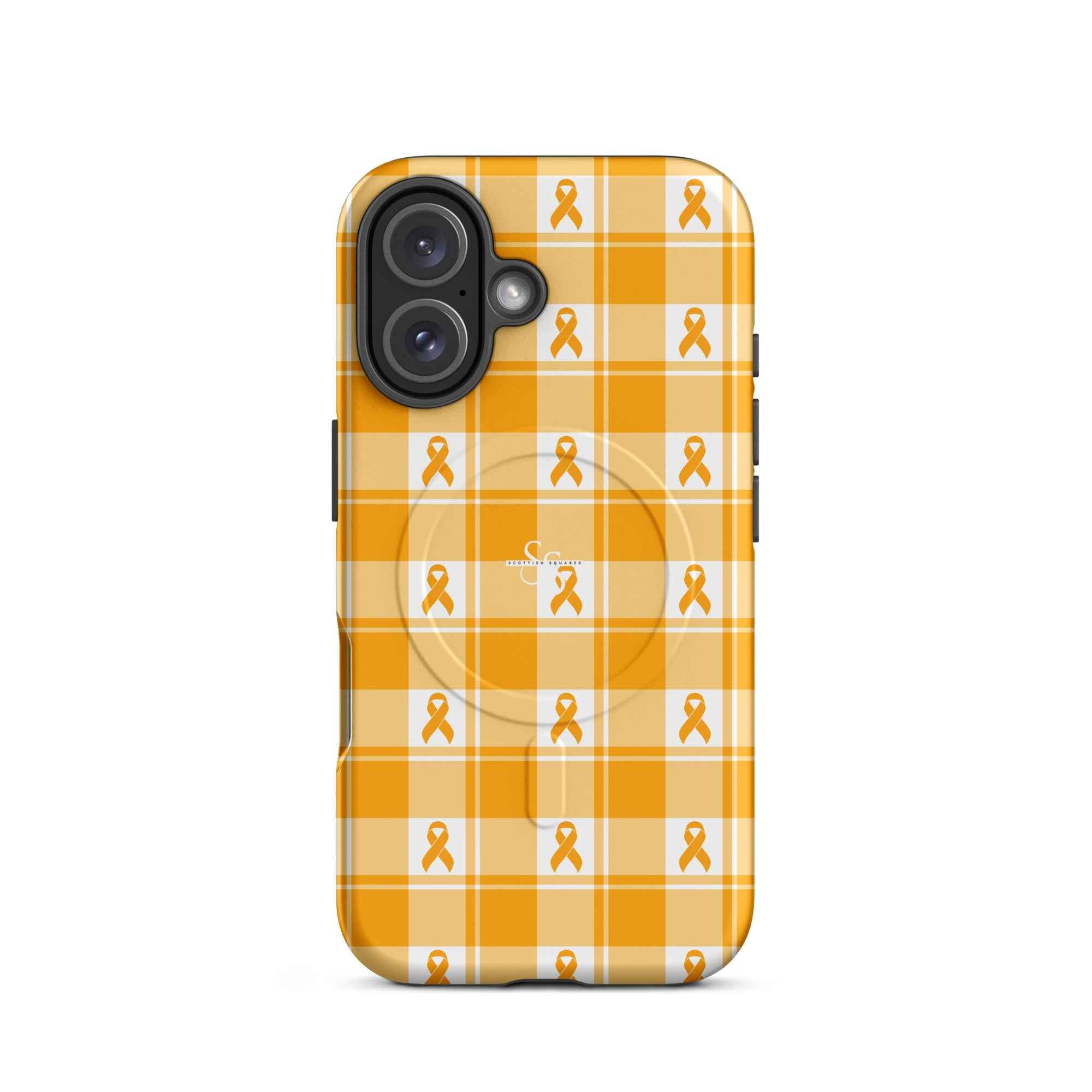 MagSafe Tough Case for iPhone Kidney Cancer Awareness Plaid, Orange Ribbon, Supportive Gift iPhone 16 - Scottish Squares