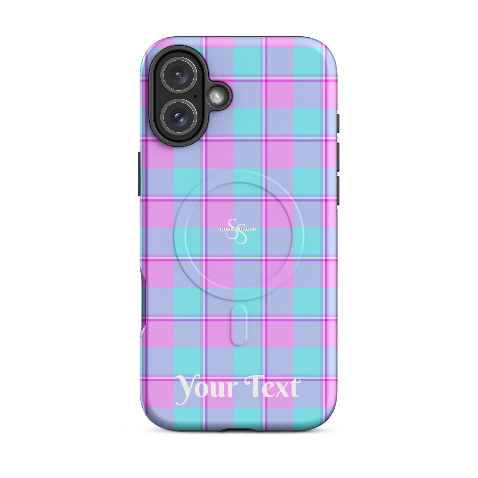 Personalized Mauve and Coastal Mist Plaid iPhone MagSafe Tough Case - Scottish Squares