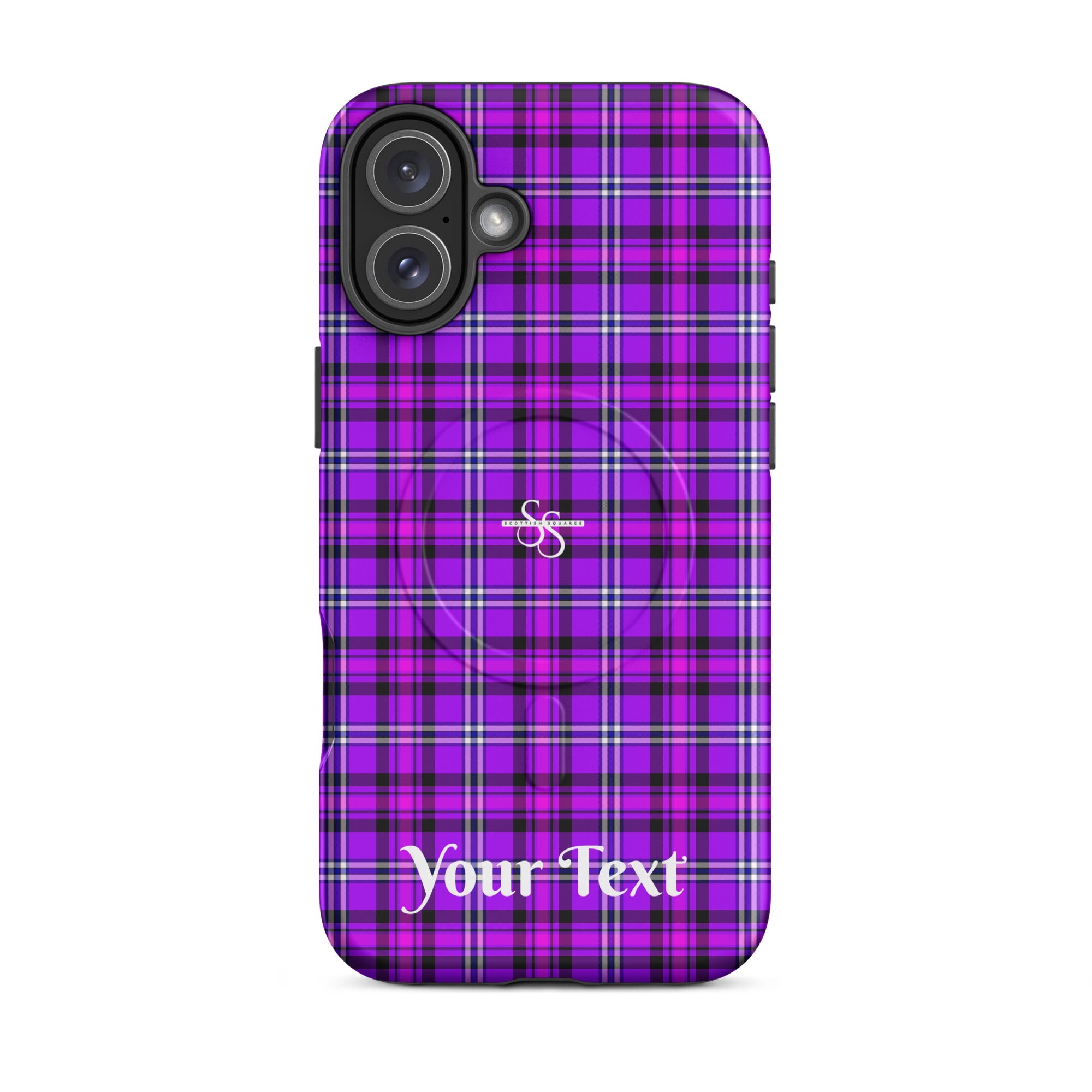 Personalized Electric Violet and Fuchsia Plaid iPhone MagSafe Tough Case - Scottish Squares