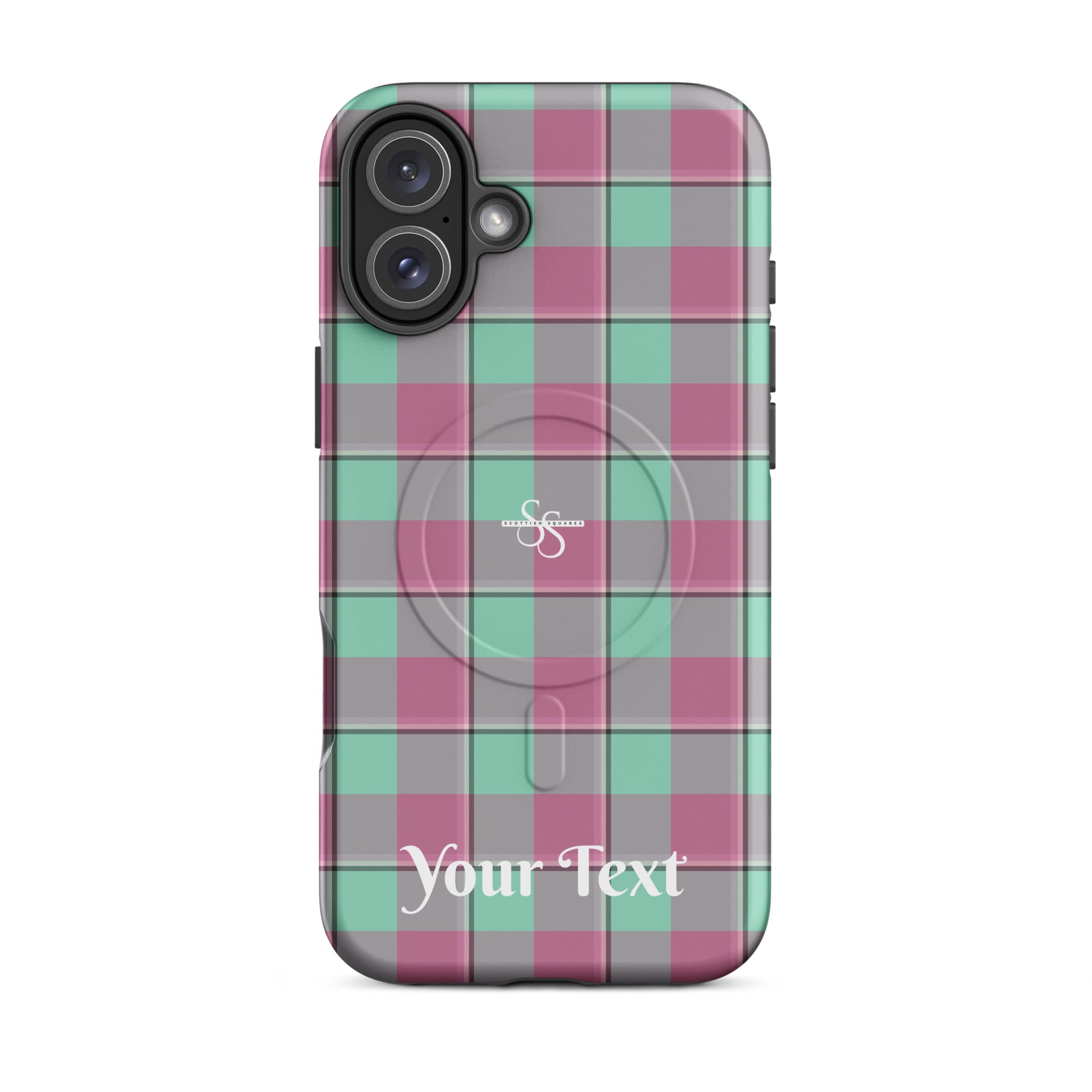 Personalized Vista Blue and Turkish Rose Plaid iPhone MagSafe Tough Case - Scottish Squares
