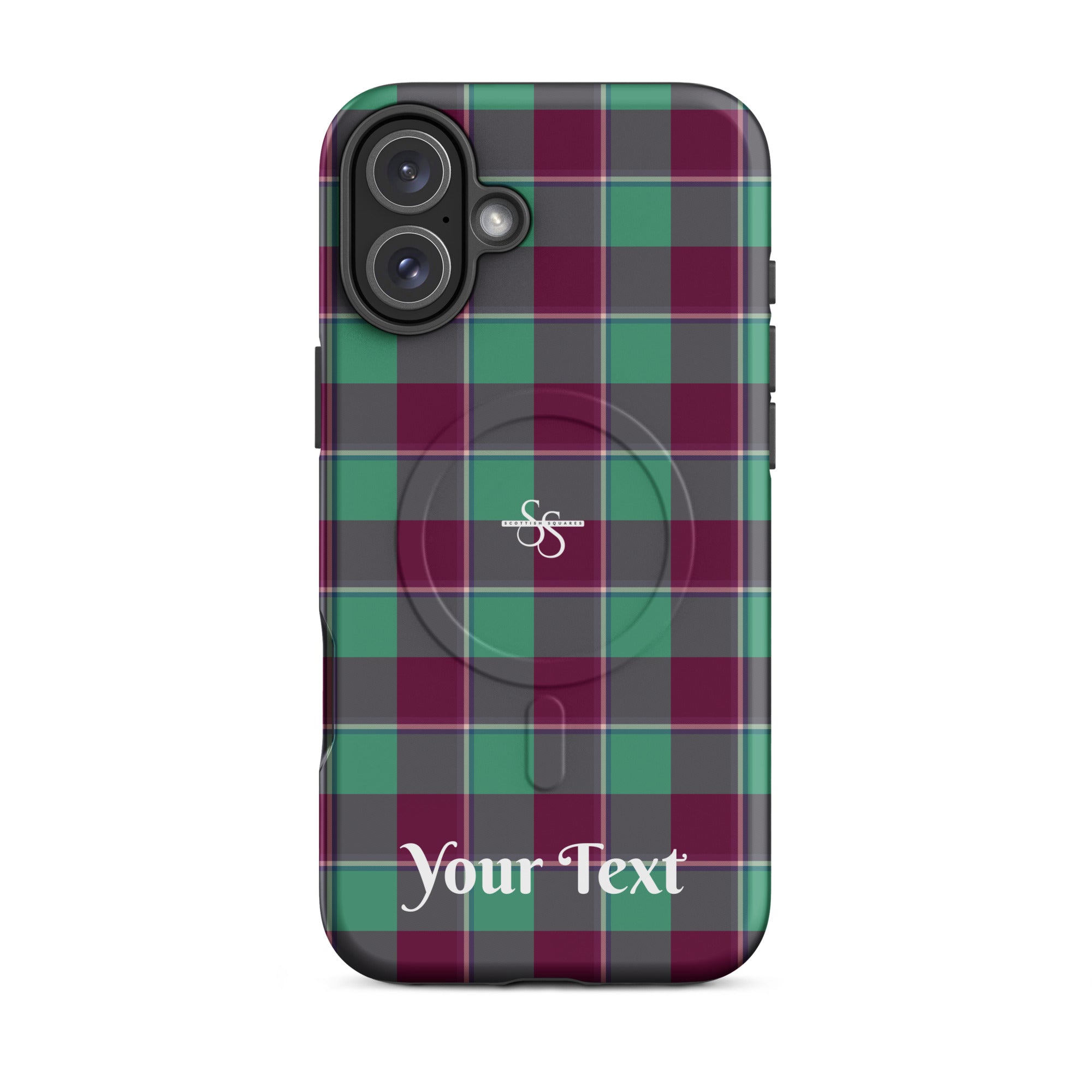 Personalized Ocean Green and Mulberry Wood Plaid iPhone MagSafe Tough Case - Scottish Squares