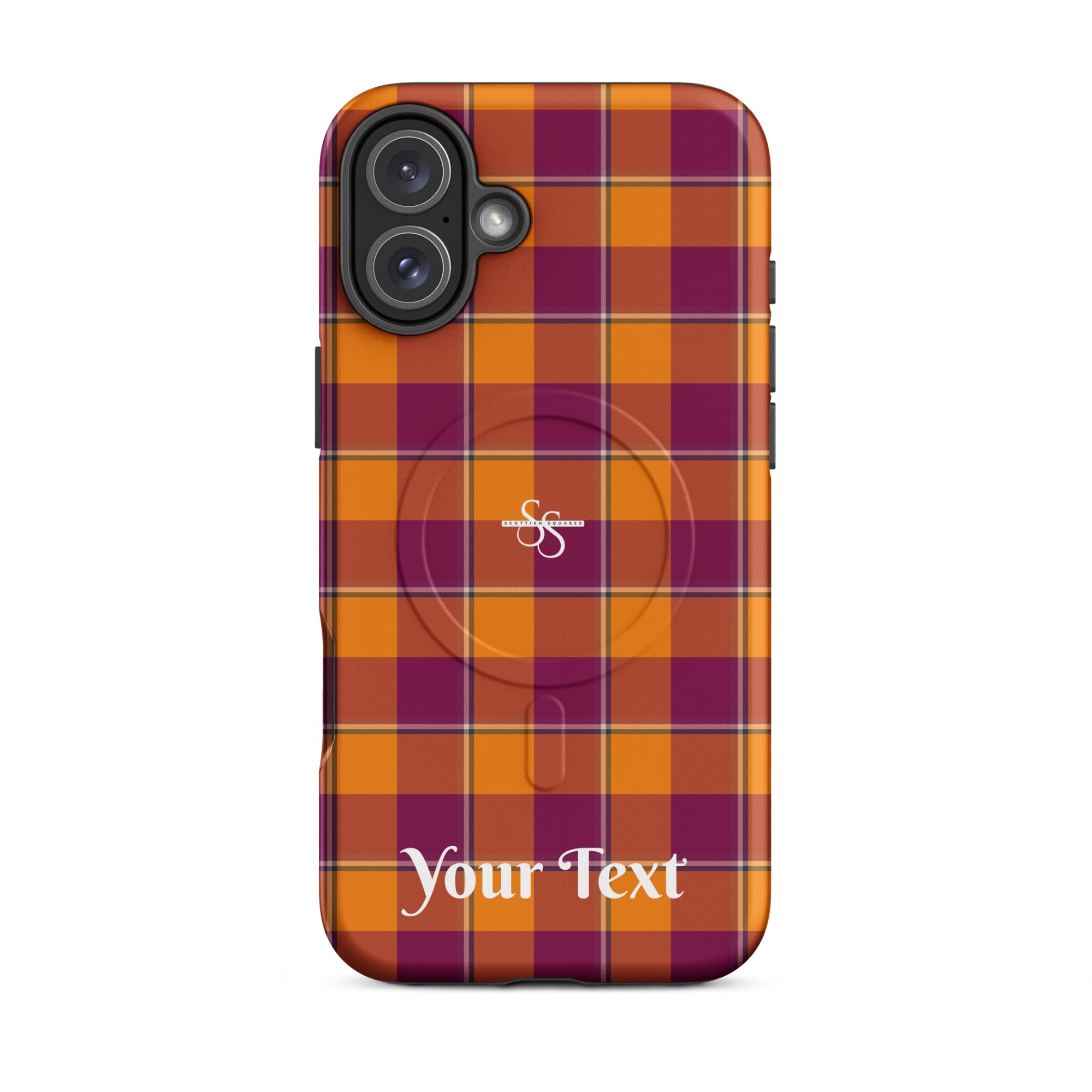 Personalized Tahiti Gold and Rose Bud Cherry Plaid iPhone MagSafe Tough Case - Scottish Squares