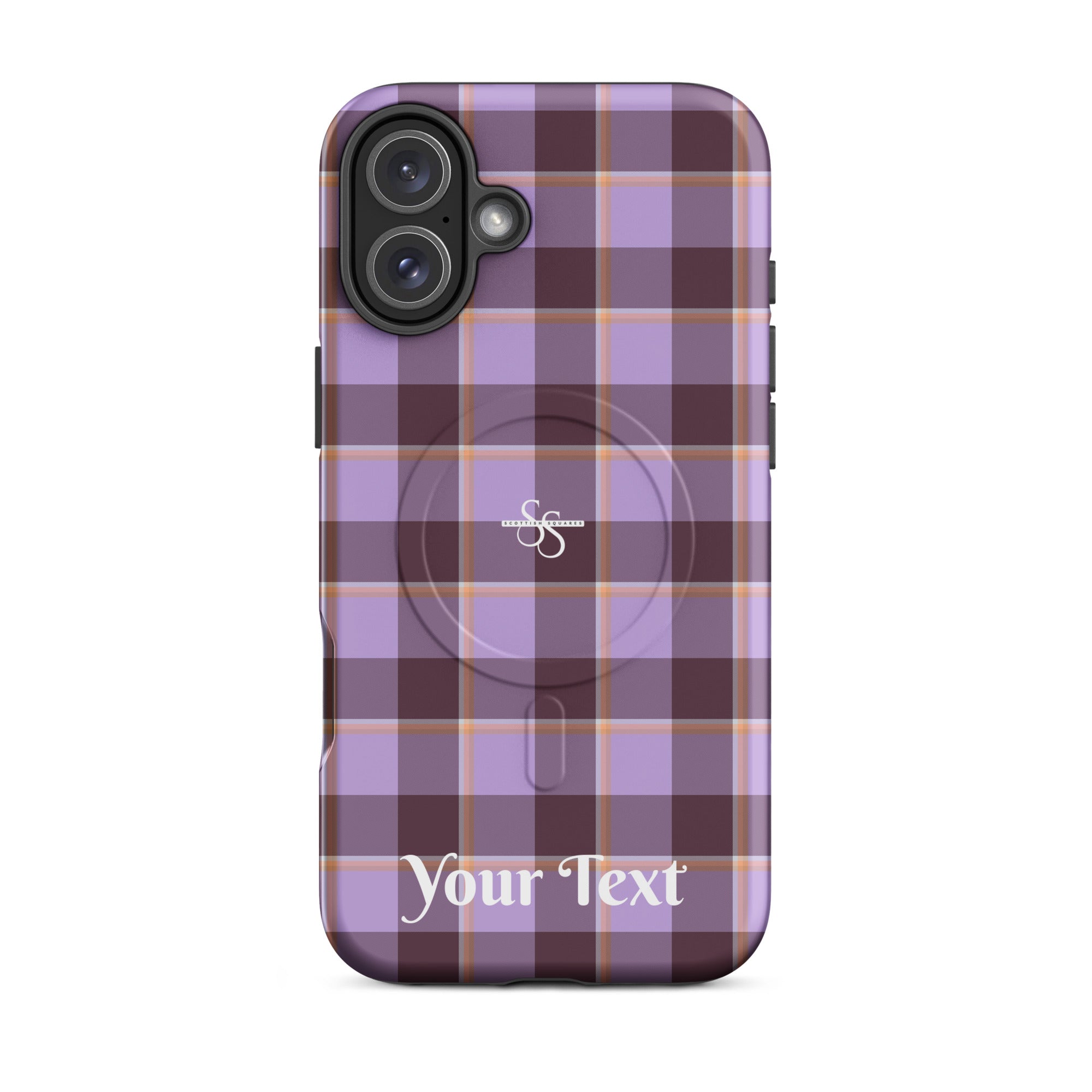 Personalized Light Wisteria and Livid Brown Plaid iPhone MagSafe Tough Case - Scottish Squares