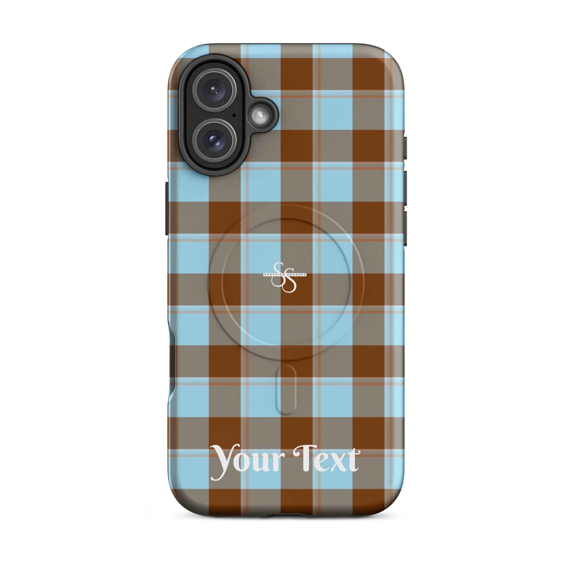 Personalized Blizzard Blue and Livid Brown Plaid iPhone MagSafe Phone Case - Scottish Squares