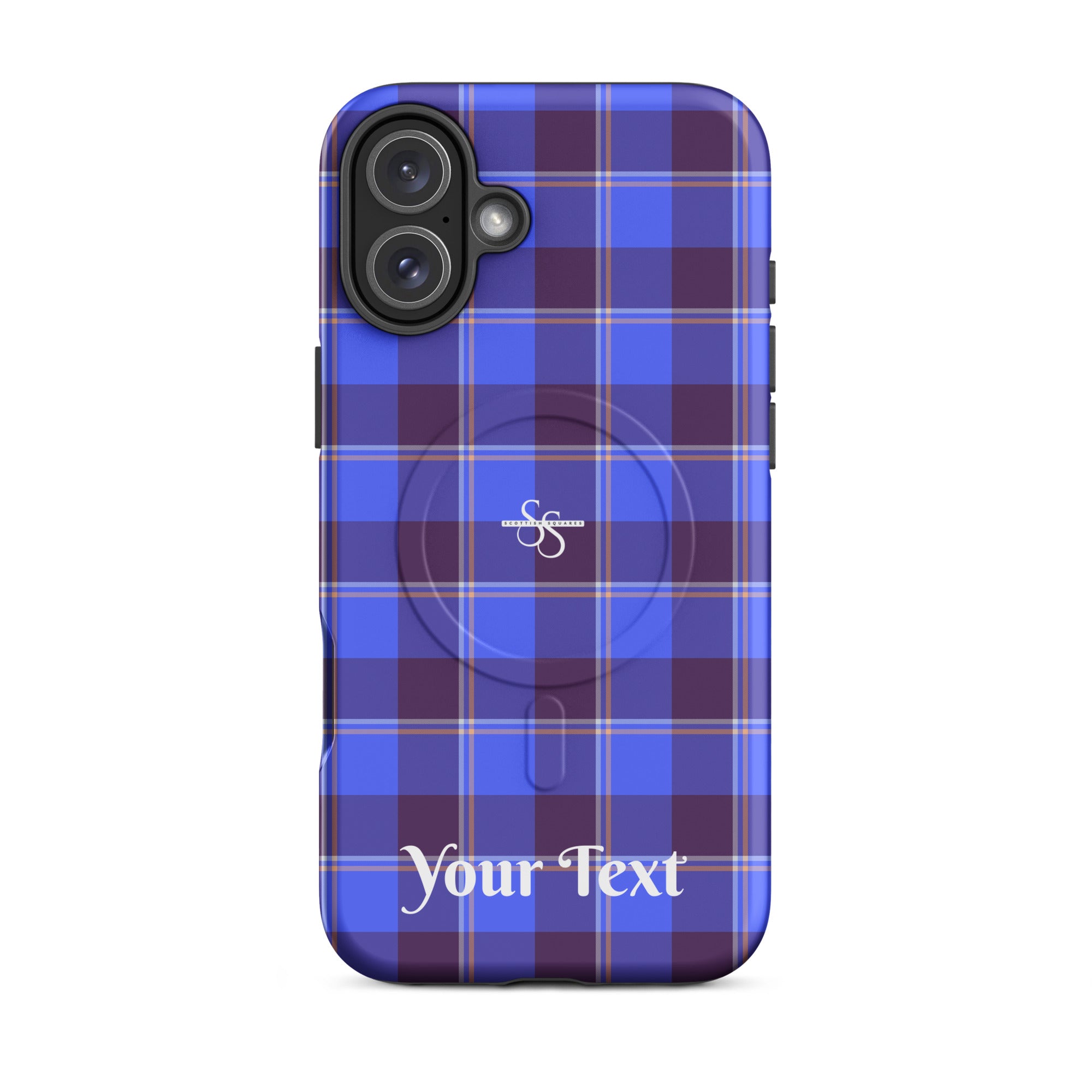Personalized Cornflower Blue and Livid Brown Plaid iPhone MagSafe Tough Case - Scottish Squares