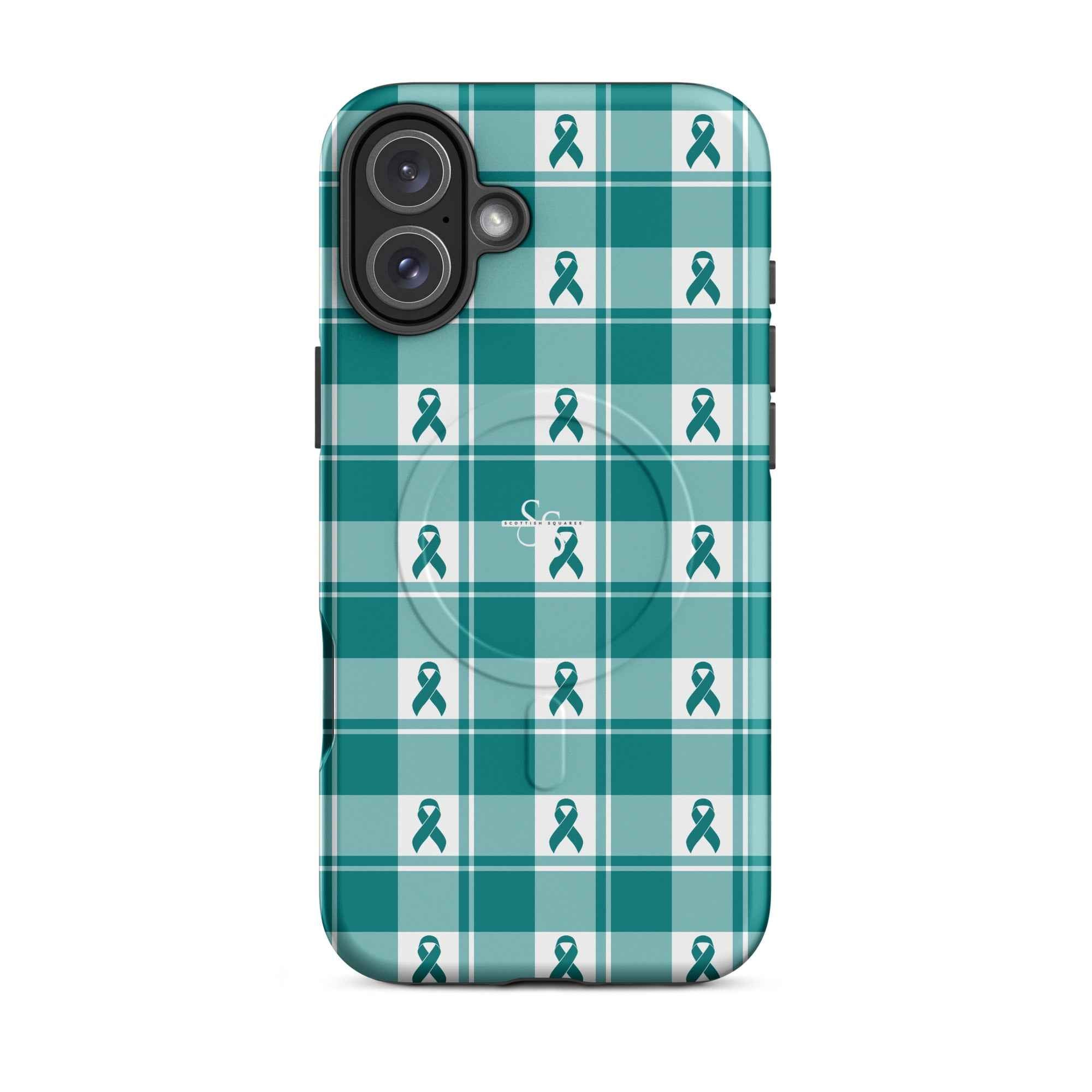 MagSafe Tough Case for iPhone Cervical Cancer Awareness Plaid, Teal Ribbon, Supportive Gift iPhone 16 Plus - Scottish Squares