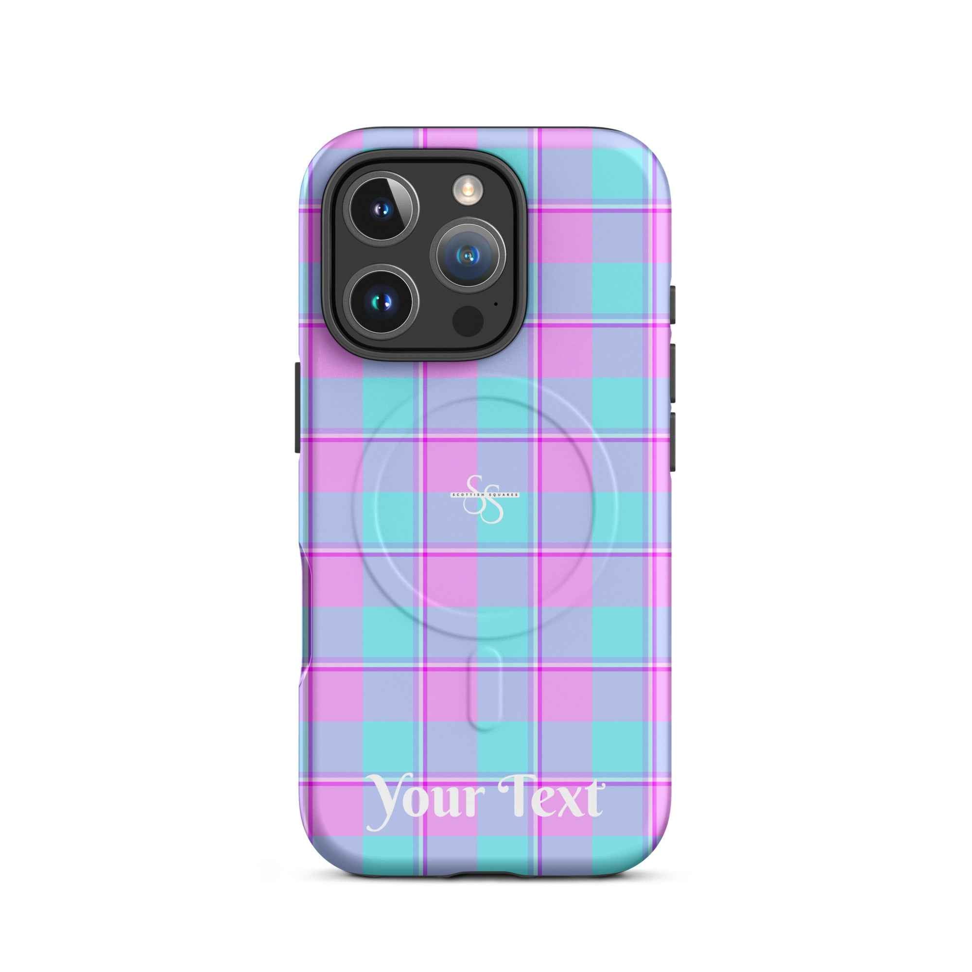 Personalized Mauve and Coastal Mist Plaid iPhone MagSafe Tough Case - Scottish Squares