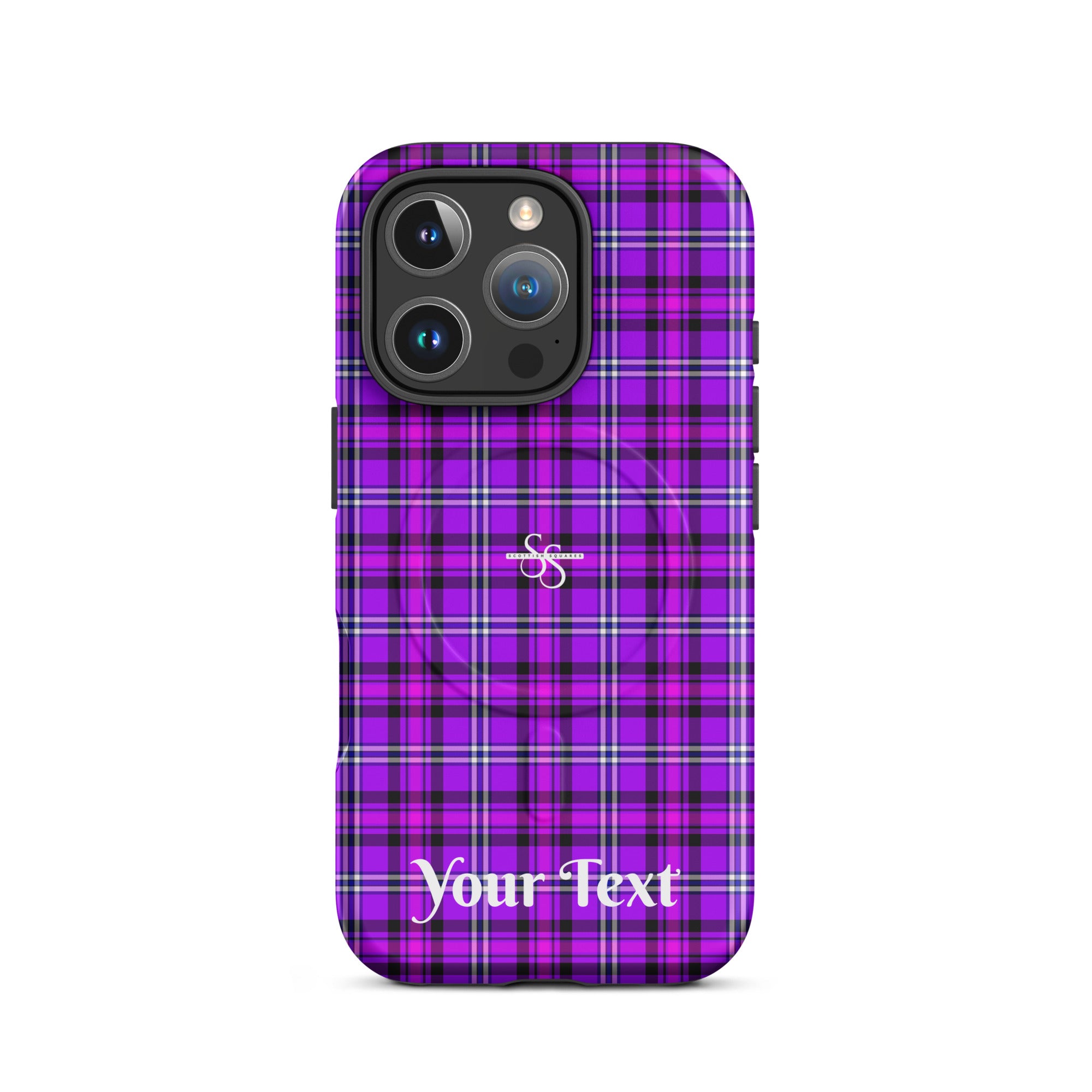 Personalized Electric Violet and Fuchsia Plaid iPhone MagSafe Tough Case - Scottish Squares
