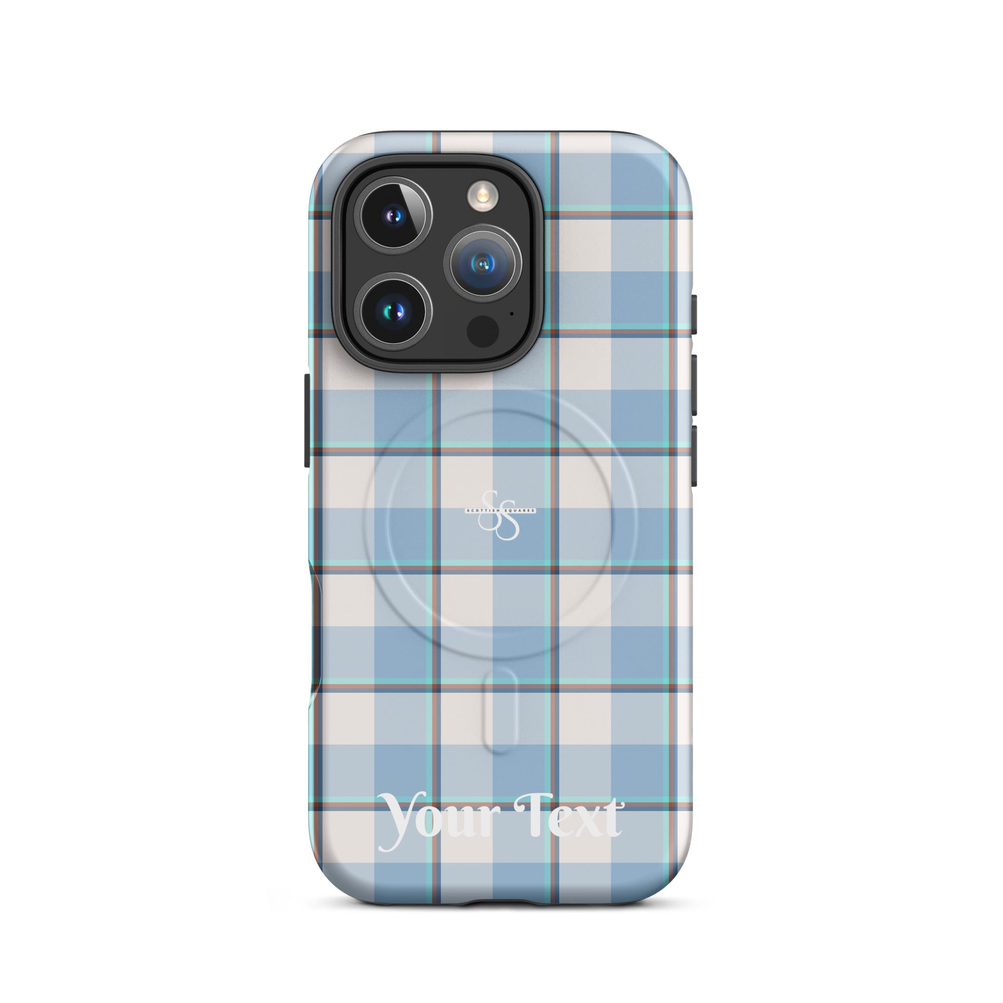 Personalized Pink Cloud and Blue Lagoon Plaid iPhone MagSafe Tough Case - Scottish Squares