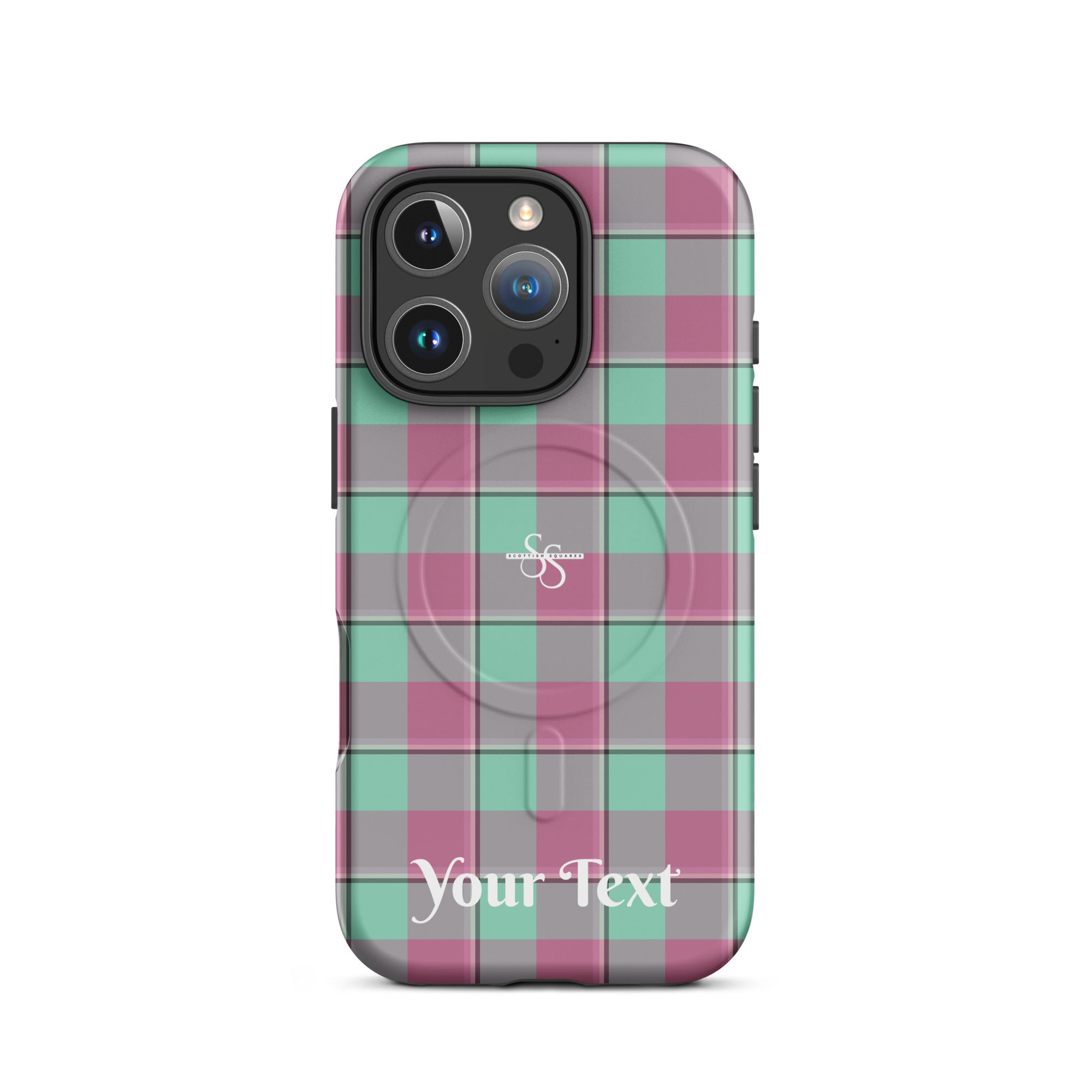 Personalized Vista Blue and Turkish Rose Plaid iPhone MagSafe Tough Case - Scottish Squares