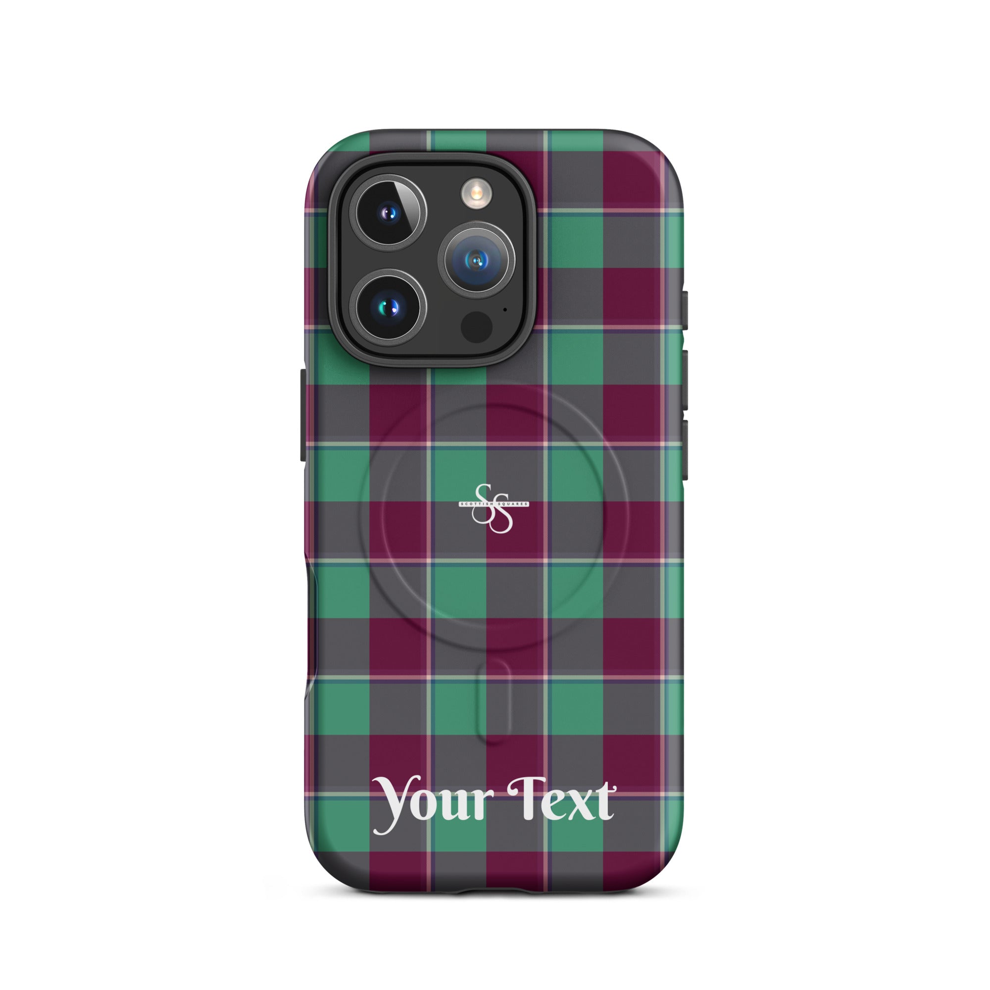Personalized Ocean Green and Mulberry Wood Plaid iPhone MagSafe Tough Case - Scottish Squares