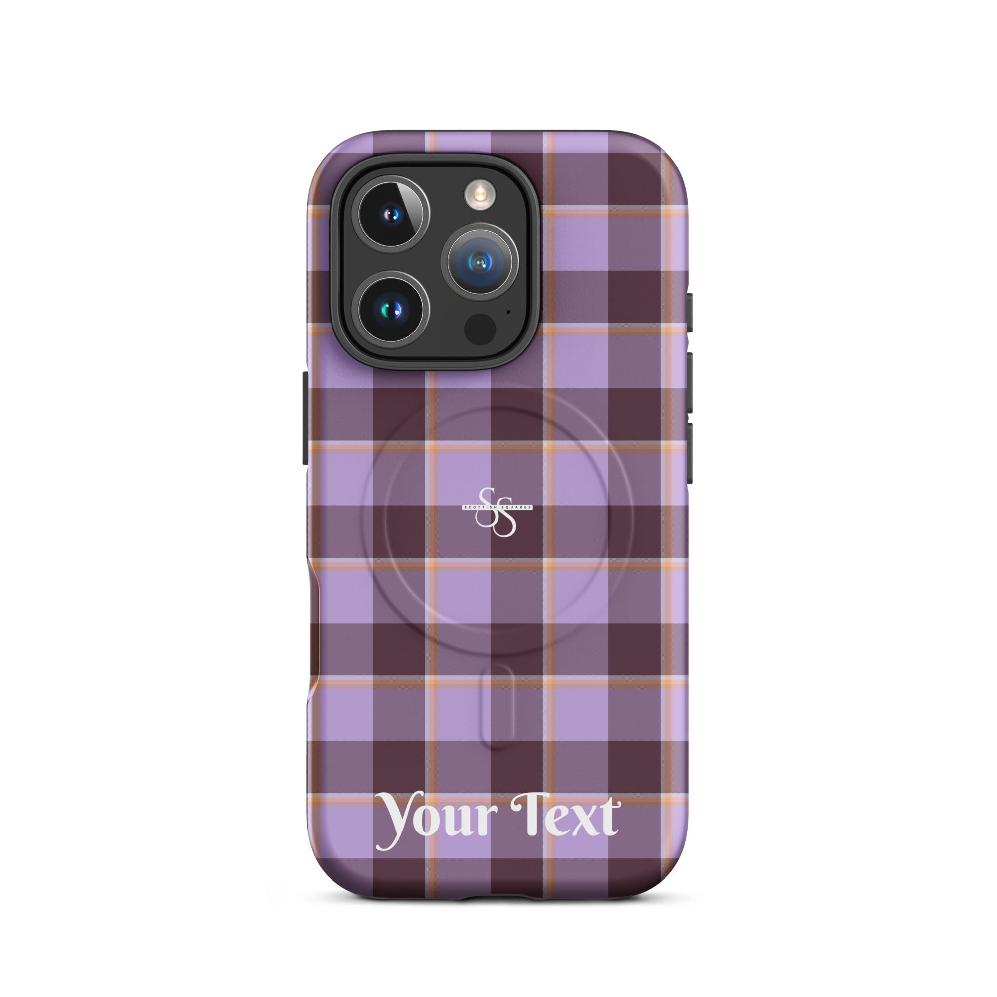 Personalized Light Wisteria and Livid Brown Plaid iPhone MagSafe Tough Case - Scottish Squares