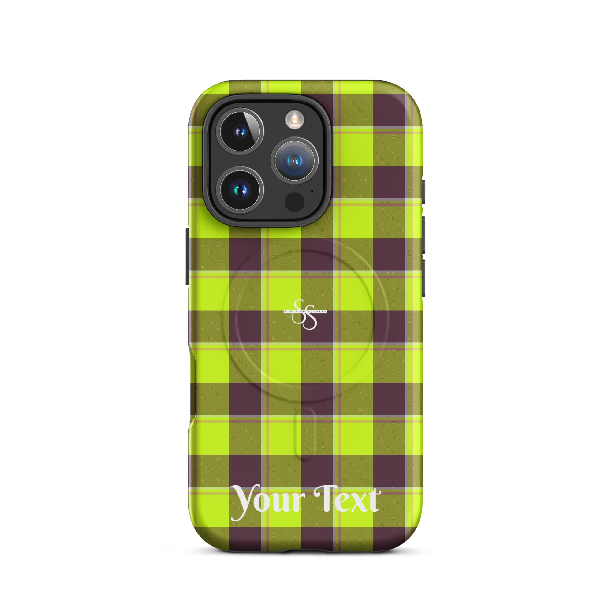 Personalized Electric Lime and Livid Brown Plaid iPhone MagSafe Tough Case - Scottish Squares