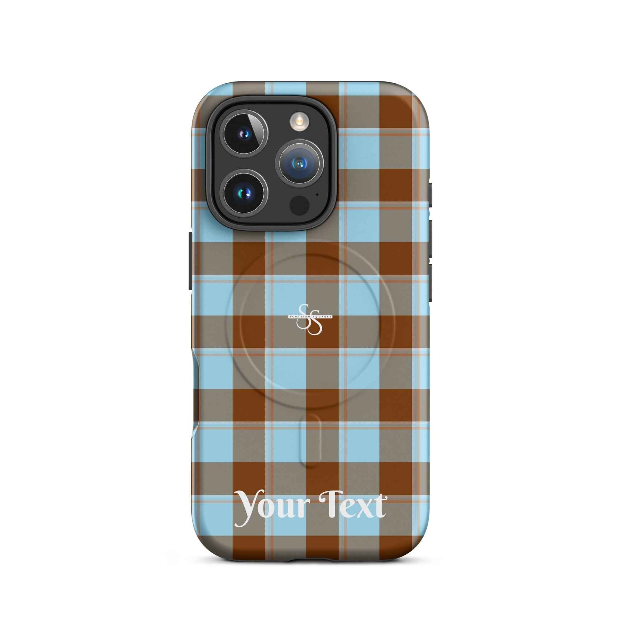 Personalized Blizzard Blue and Livid Brown Plaid iPhone MagSafe Phone Case - Scottish Squares
