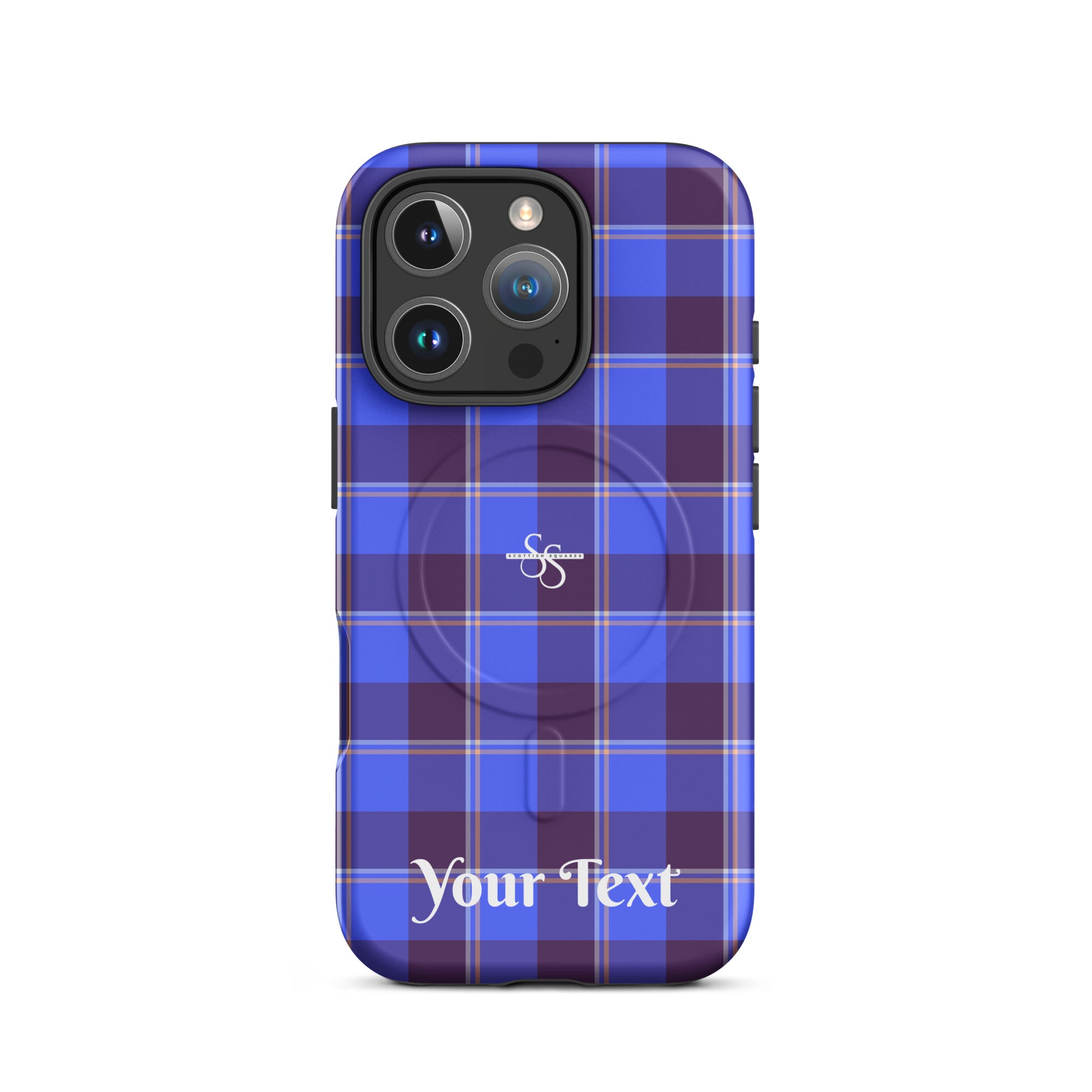 Personalized Cornflower Blue and Livid Brown Plaid iPhone MagSafe Tough Case - Scottish Squares