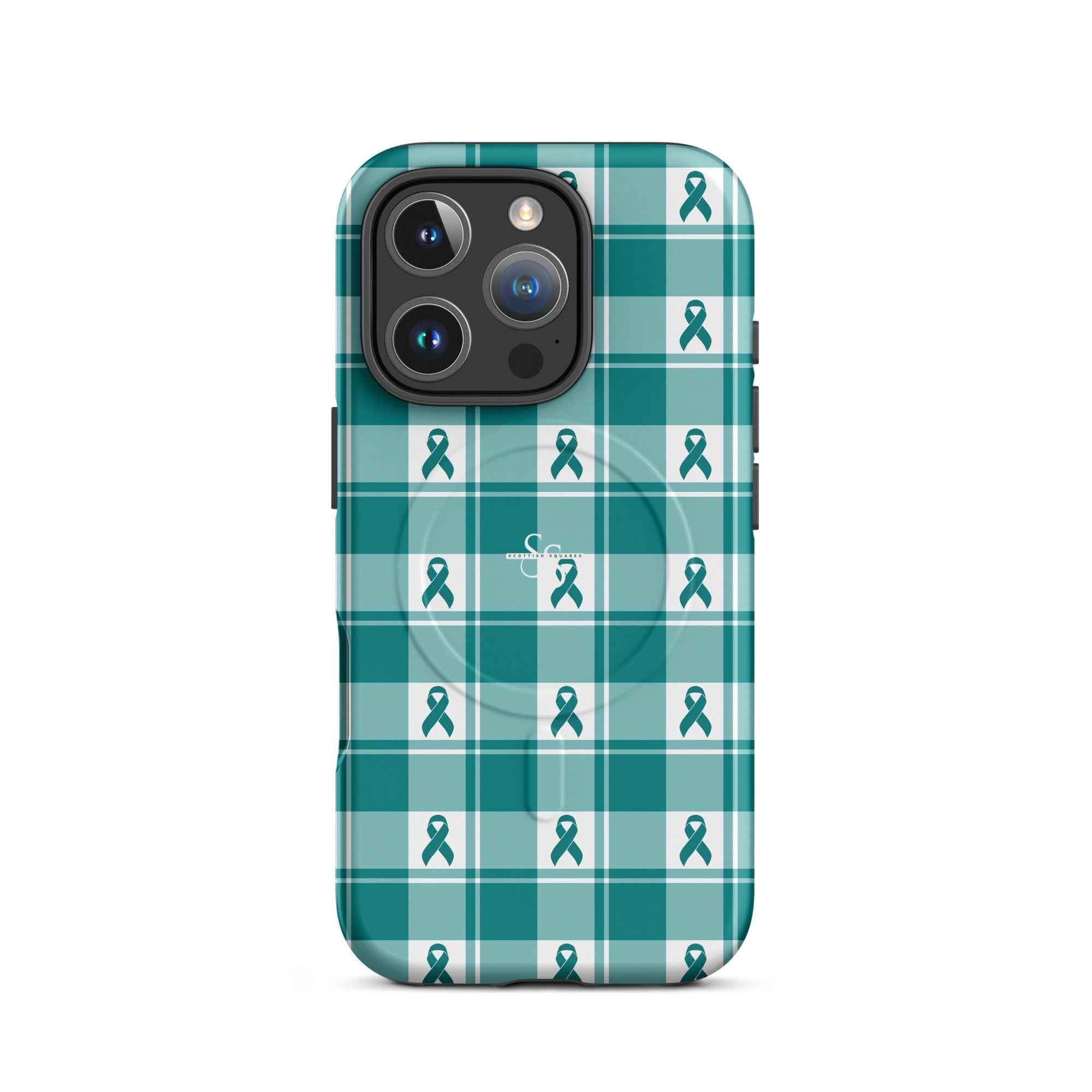 MagSafe Tough Case for iPhone Cervical Cancer Awareness Plaid, Teal Ribbon, Supportive Gift iPhone 16 Pro - Scottish Squares