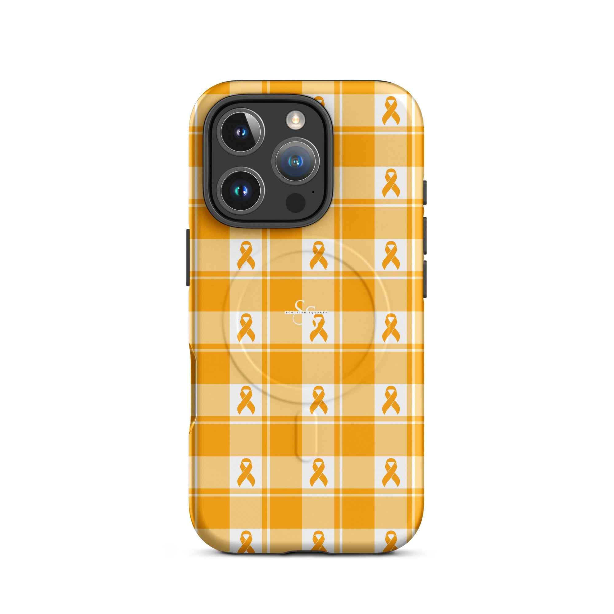 MagSafe Tough Case for iPhone Kidney Cancer Awareness Plaid, Orange Ribbon, Supportive Gift iPhone 16 Pro - Scottish Squares