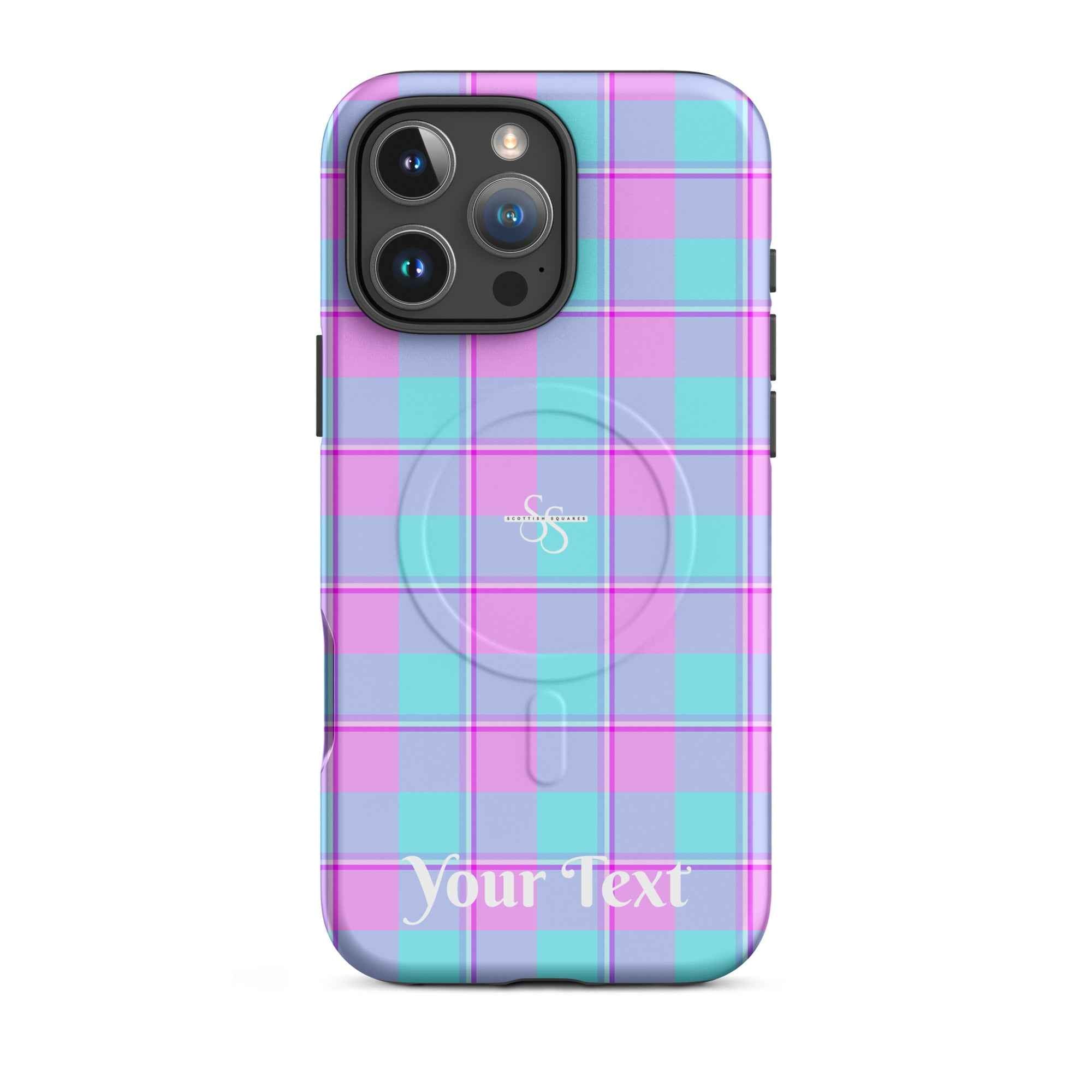 Personalized Mauve and Coastal Mist Plaid iPhone MagSafe Tough Case - Scottish Squares