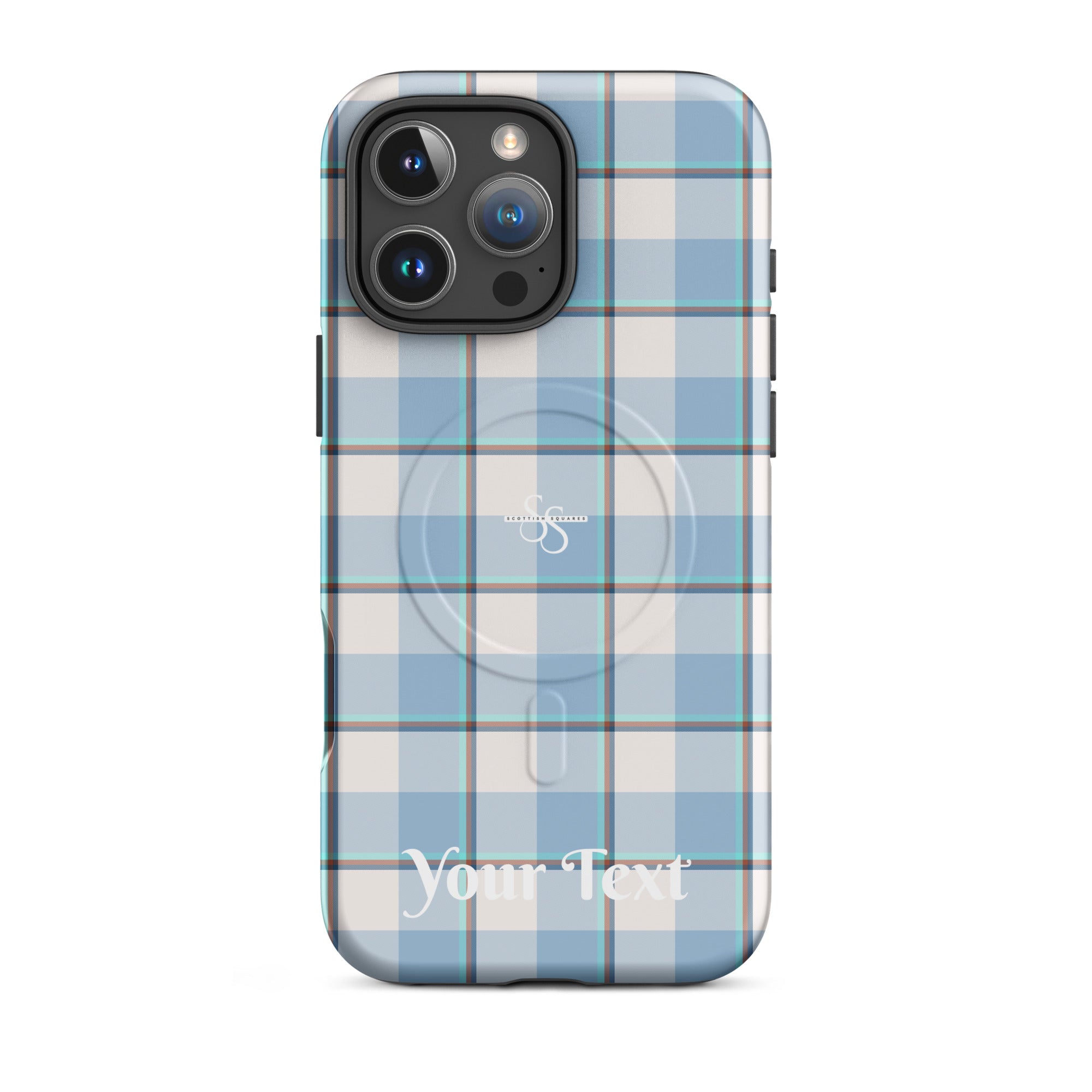 Personalized Pink Cloud and Blue Lagoon Plaid iPhone MagSafe Tough Case - Scottish Squares