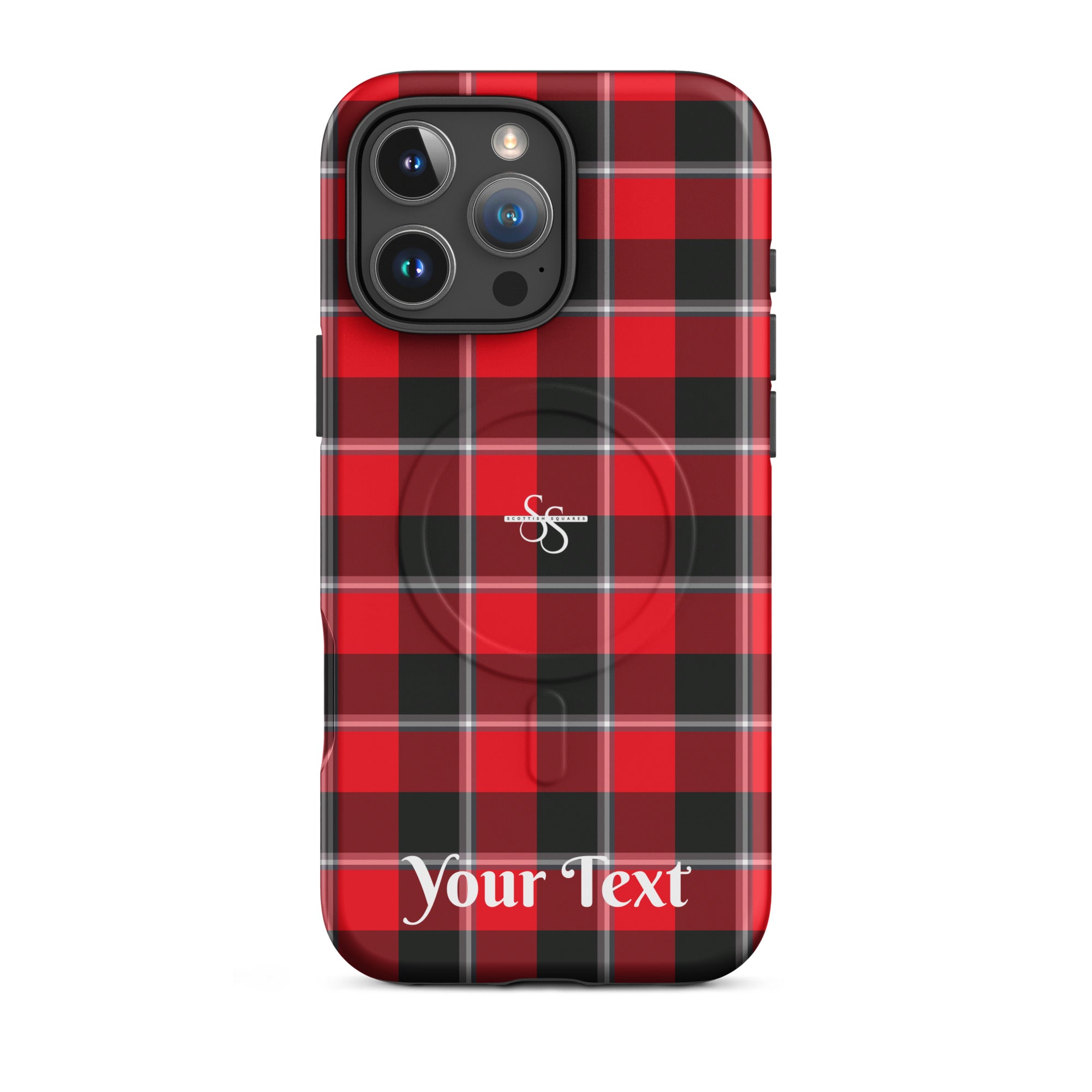 Personalized Red Ribbon and Heavy Metal Plaid iPhone MagSafe Phone Case - Scottish Squares