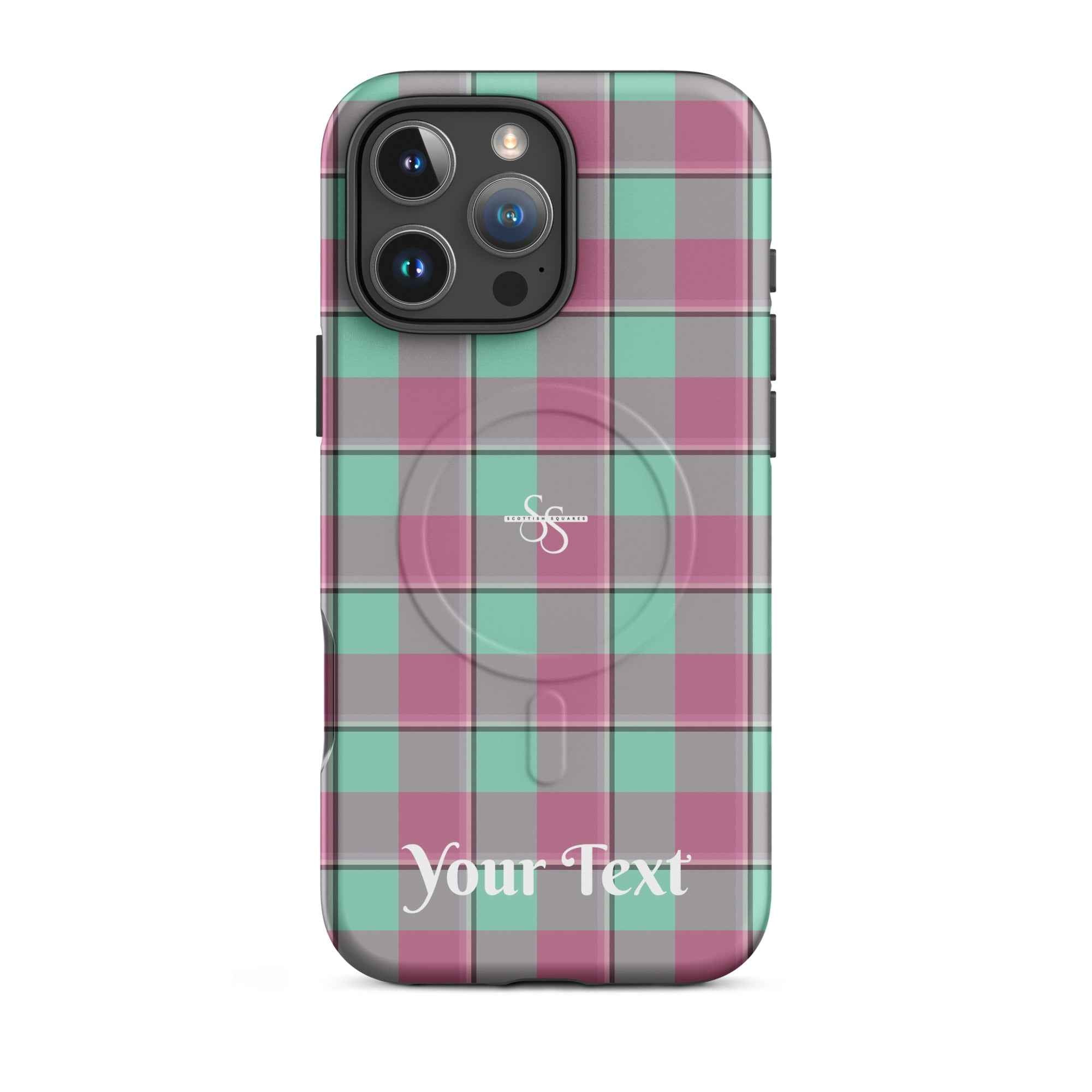 Personalized Vista Blue and Turkish Rose Plaid iPhone MagSafe Tough Case - Scottish Squares