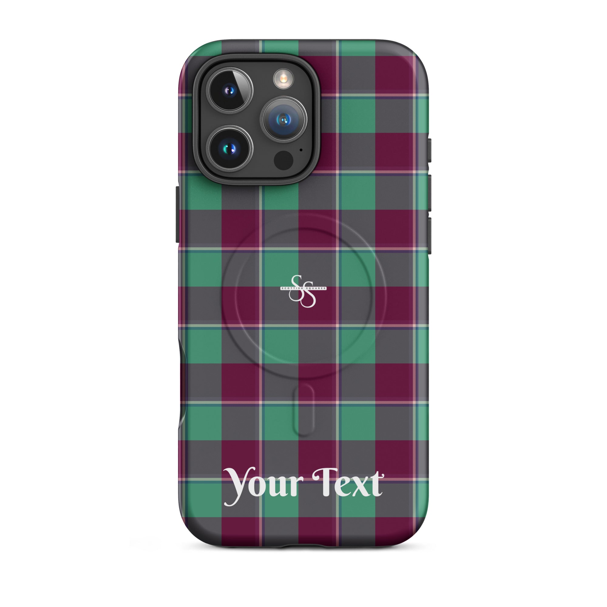 Personalized Ocean Green and Mulberry Wood Plaid iPhone MagSafe Tough Case - Scottish Squares