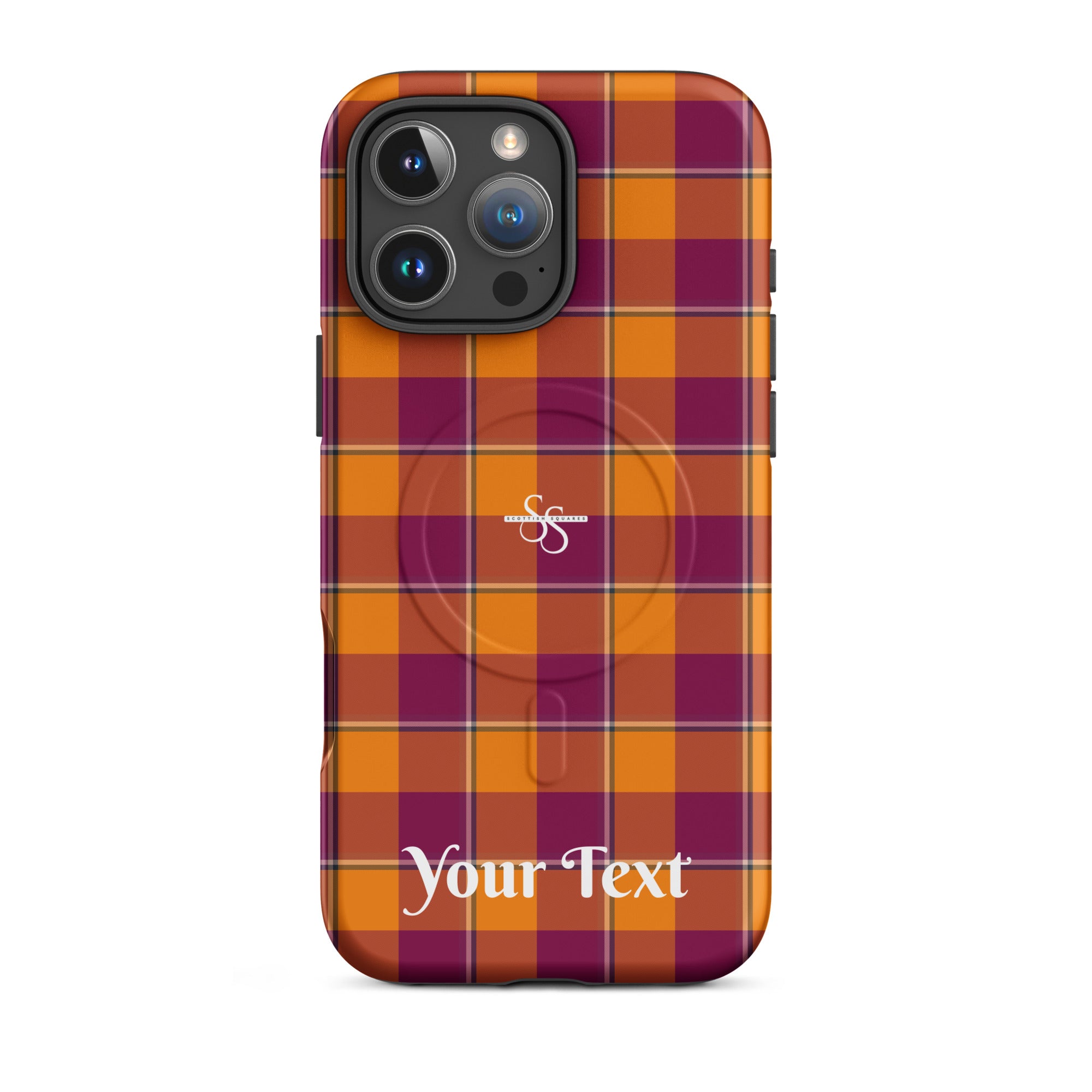 Personalized Tahiti Gold and Rose Bud Cherry Plaid iPhone MagSafe Tough Case - Scottish Squares