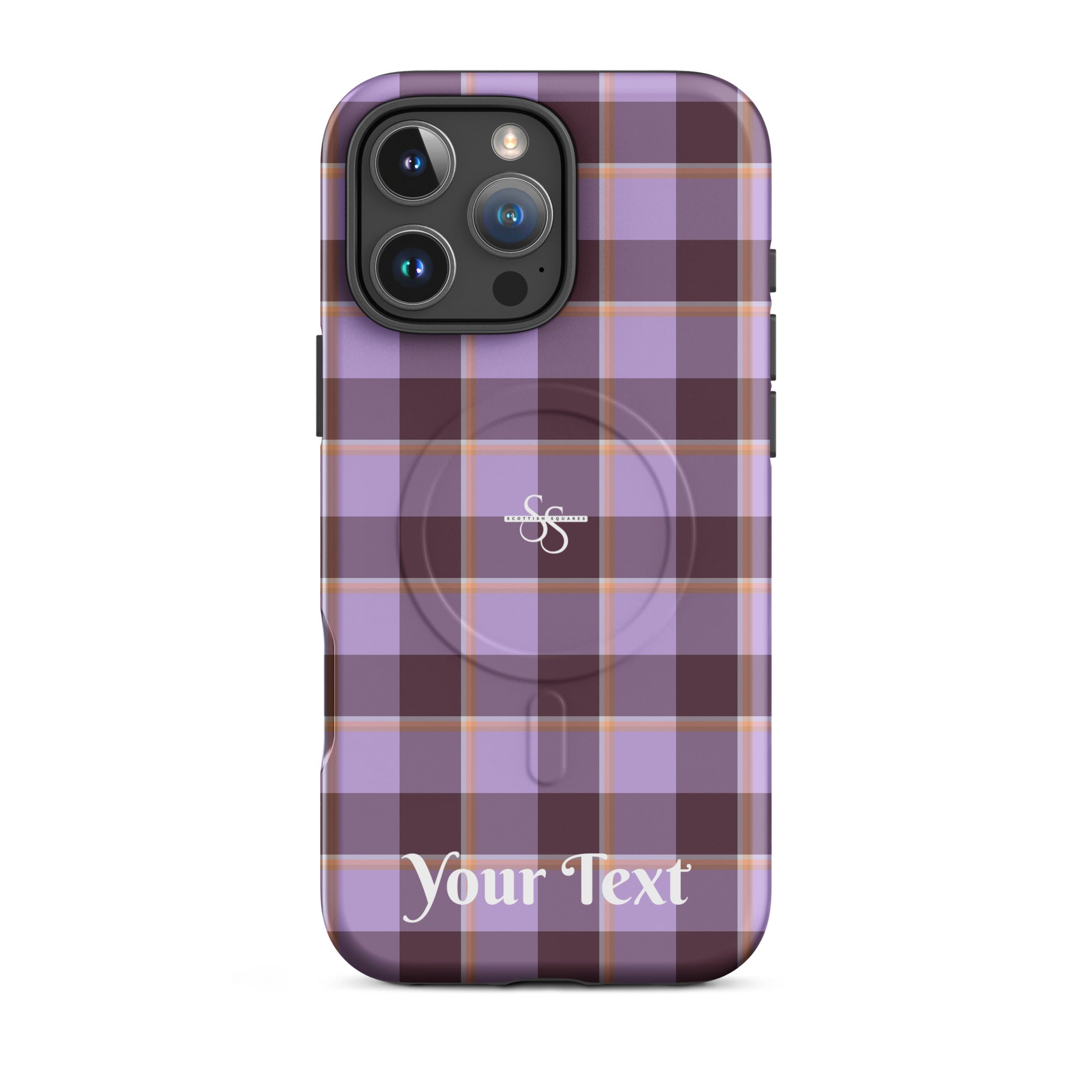Personalized Light Wisteria and Livid Brown Plaid iPhone MagSafe Tough Case - Scottish Squares