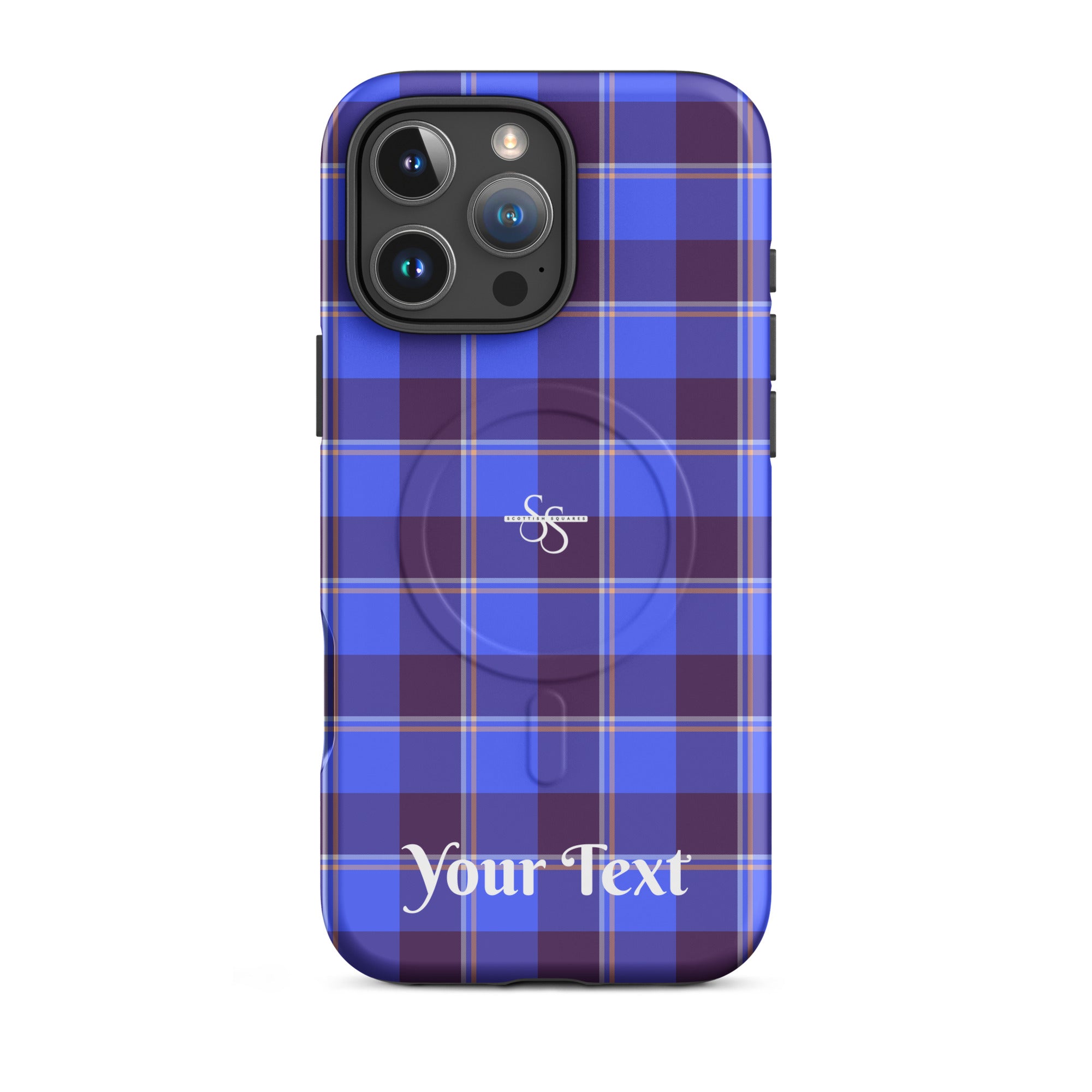 Personalized Cornflower Blue and Livid Brown Plaid iPhone MagSafe Tough Case - Scottish Squares