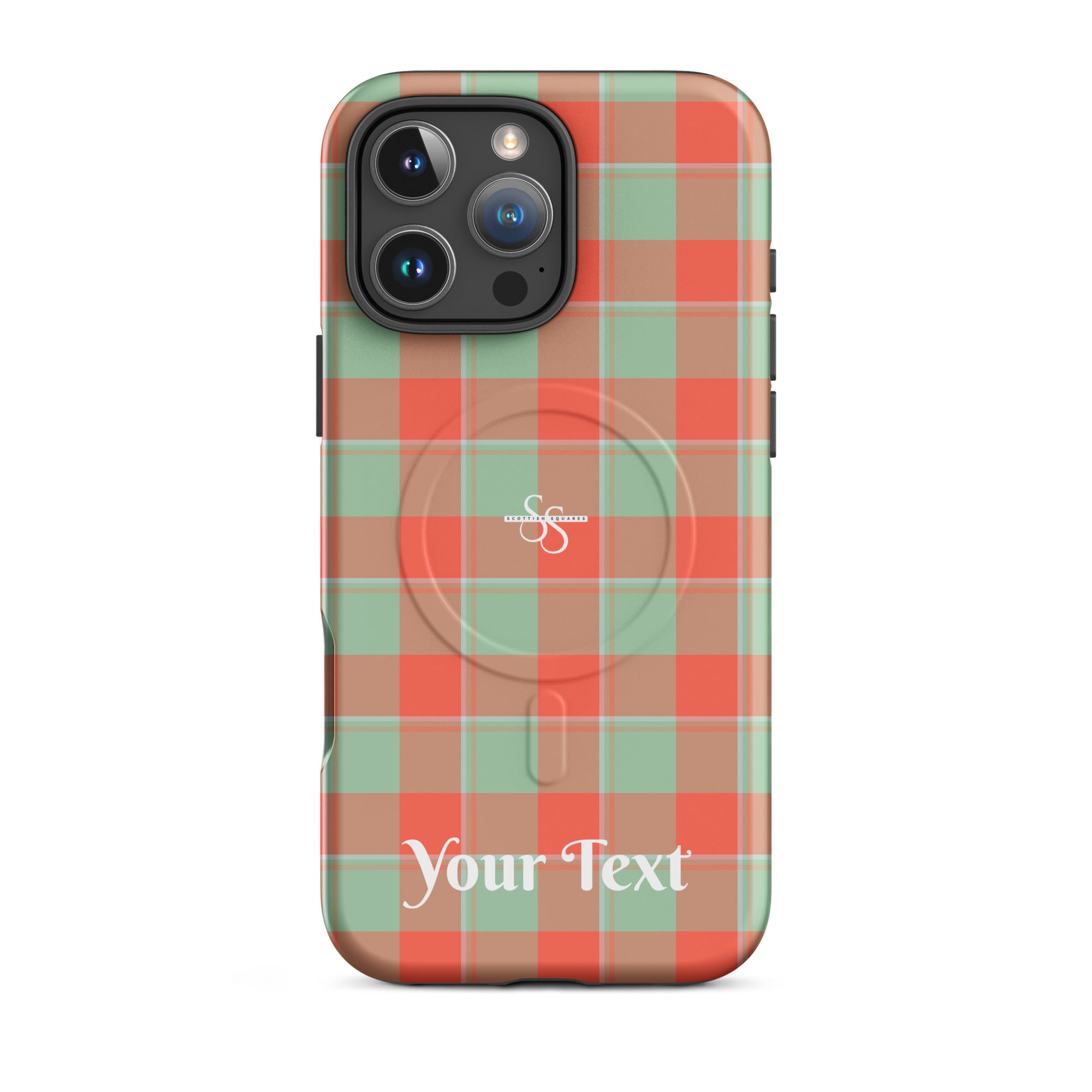 Personalized Spring Rain and Persimmon Plaid iPhone MagSafe Tough Case - Scottish Squares
