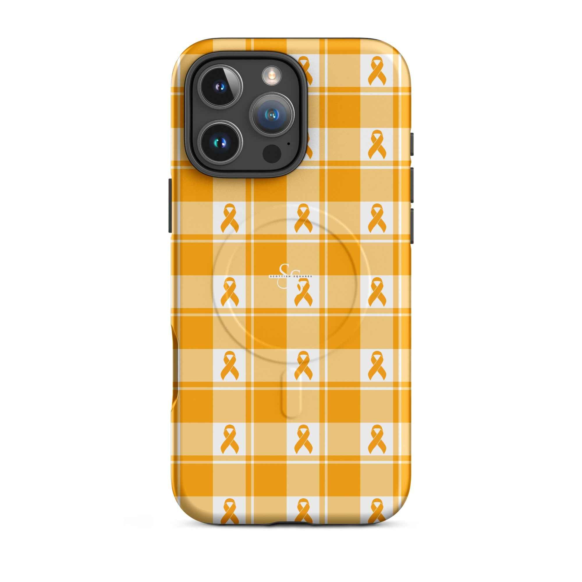MagSafe Tough Case for iPhone Kidney Cancer Awareness Plaid, Orange Ribbon, Supportive Gift iPhone 16 Pro Max - Scottish Squares