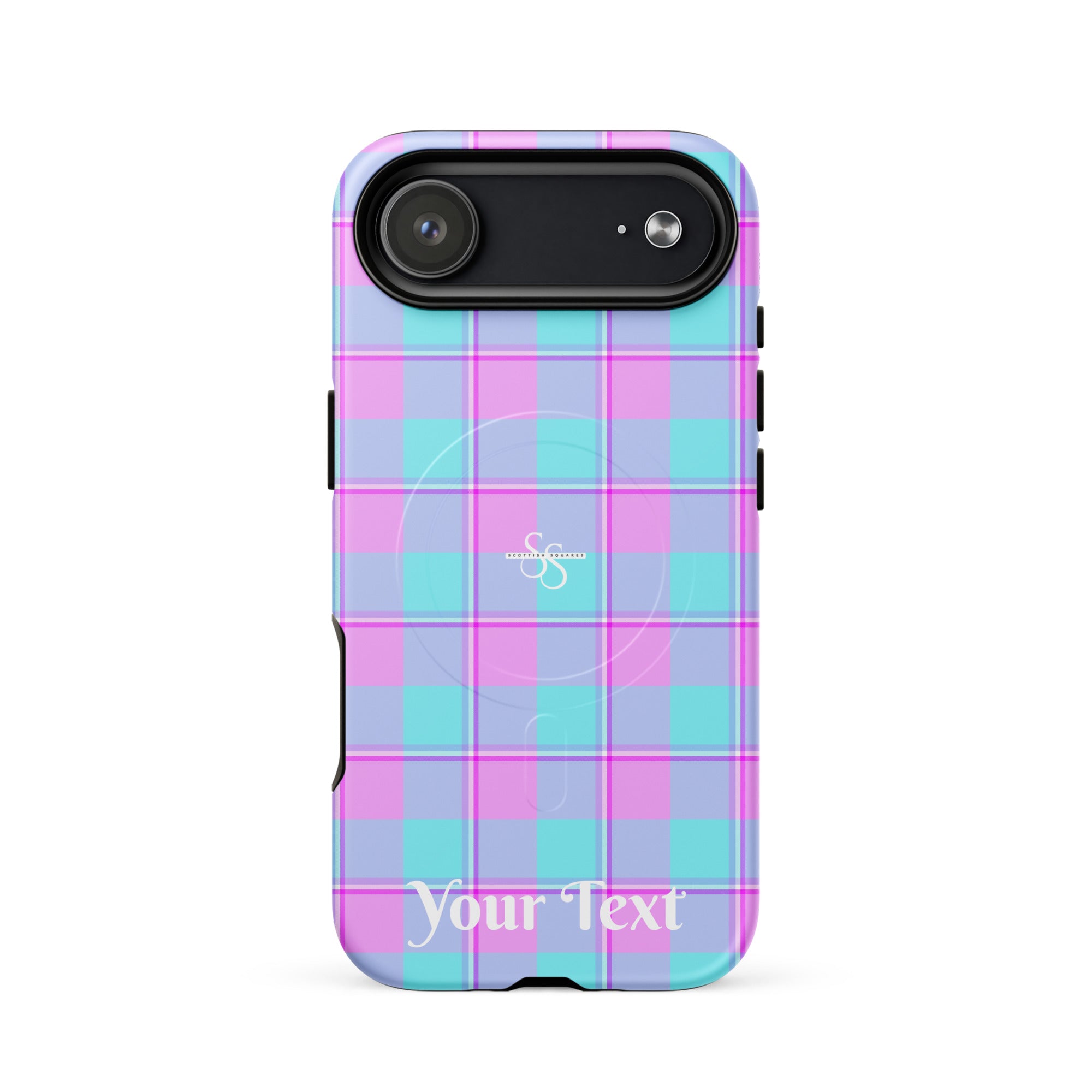 Personalized Mauve and Coastal Mist Plaid iPhone MagSafe Tough Case - Scottish Squares