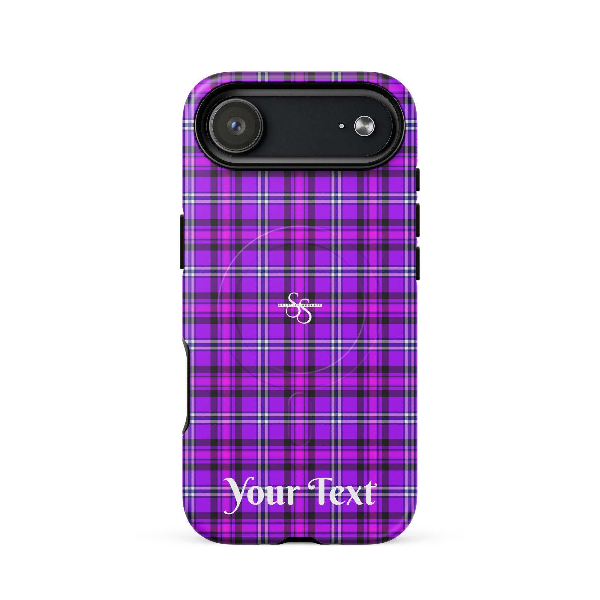 Personalized Electric Violet and Fuchsia Plaid iPhone MagSafe Tough Case - Scottish Squares