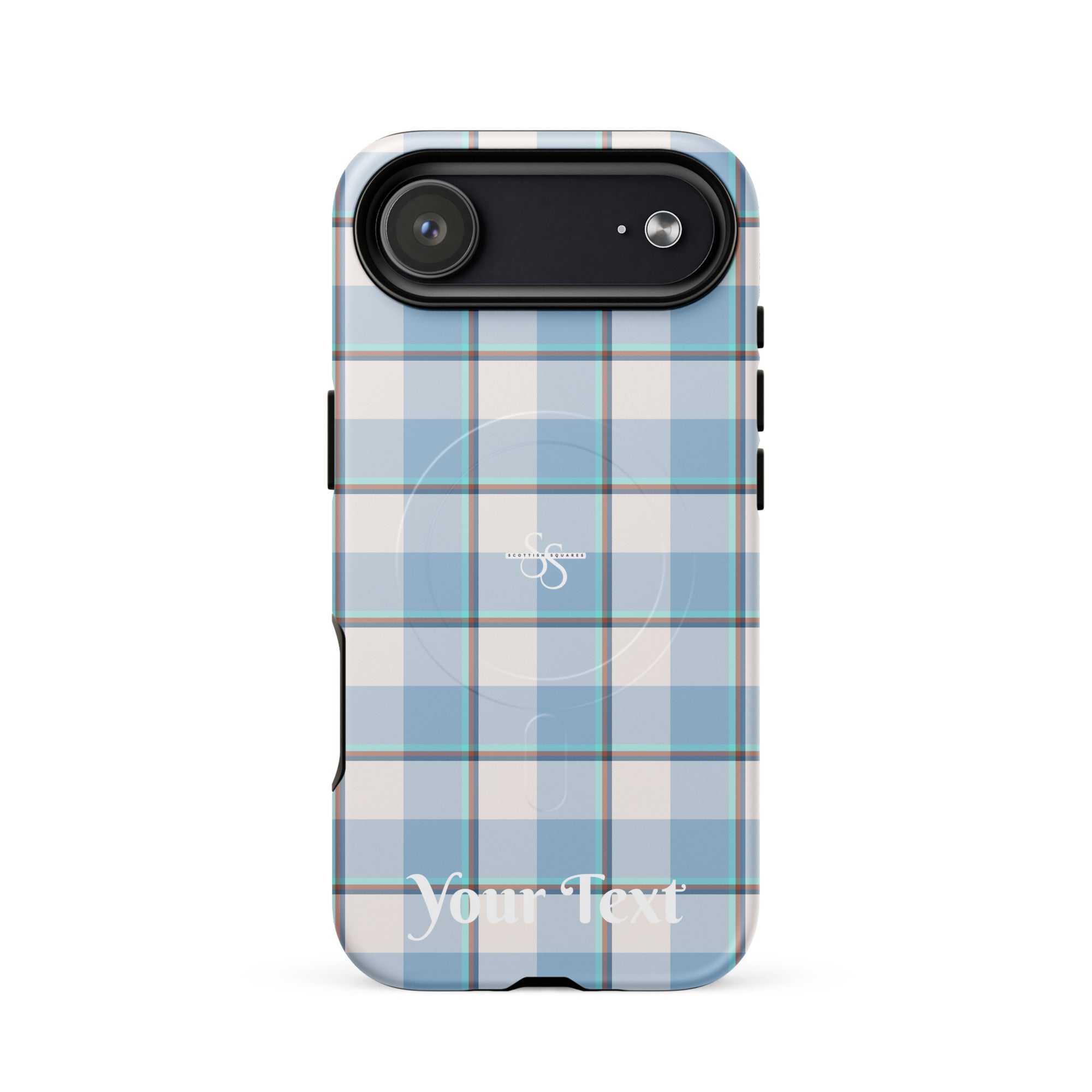 Personalized Pink Cloud and Blue Lagoon Plaid iPhone MagSafe Tough Case - Scottish Squares