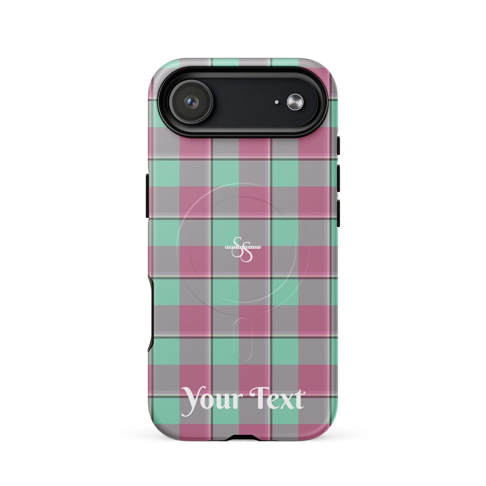 Personalized Vista Blue and Turkish Rose Plaid iPhone MagSafe Tough Case - Scottish Squares