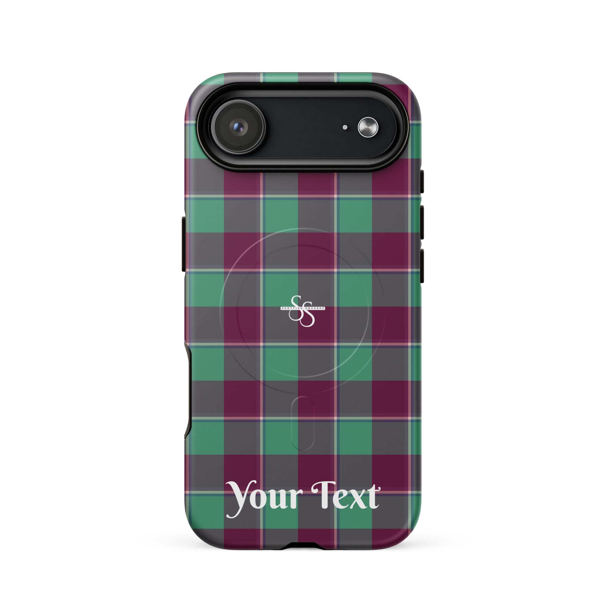 Personalized Ocean Green and Mulberry Wood Plaid iPhone MagSafe Tough Case - Scottish Squares